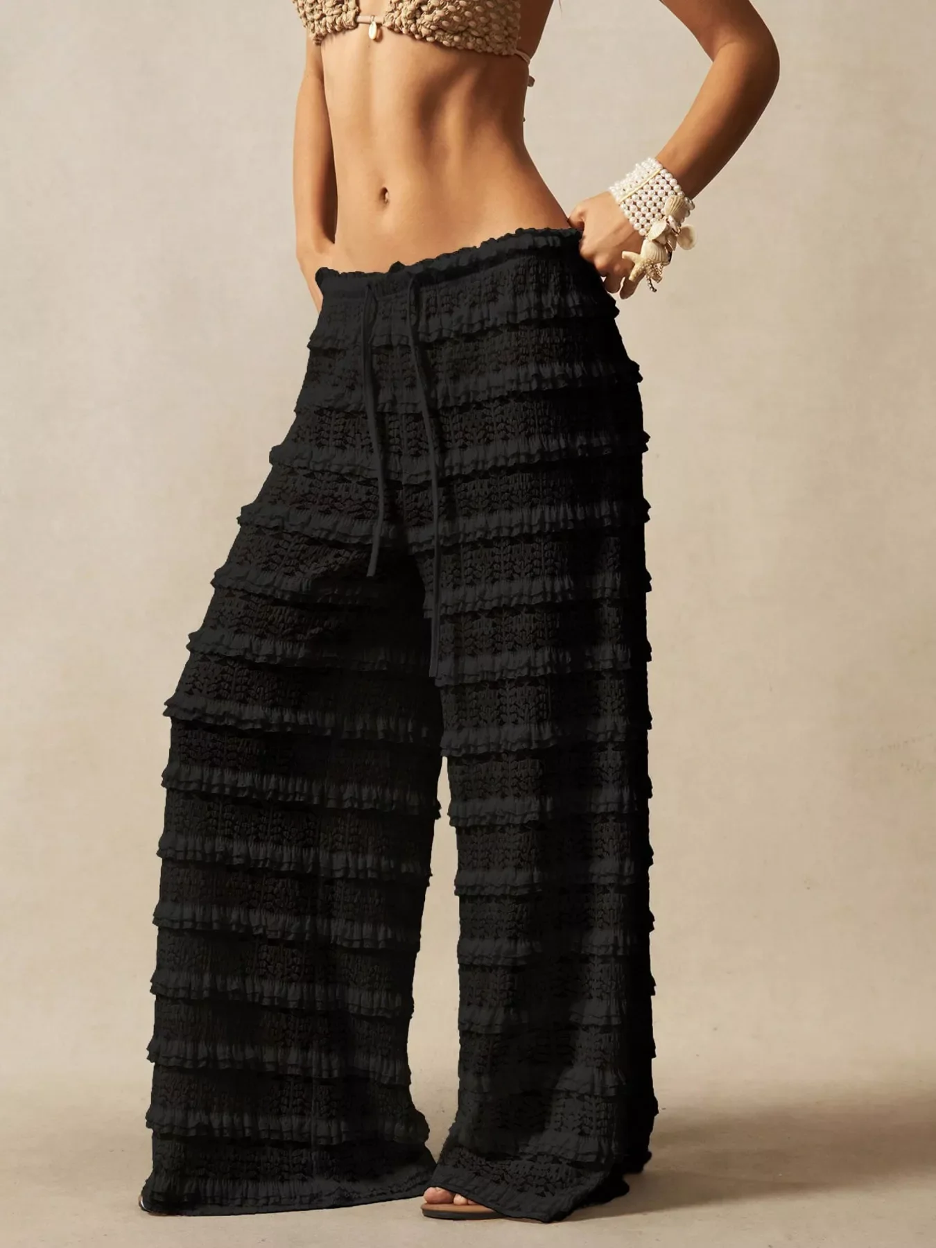 Lace Drawstring Wide-Leg Pants - Image 9