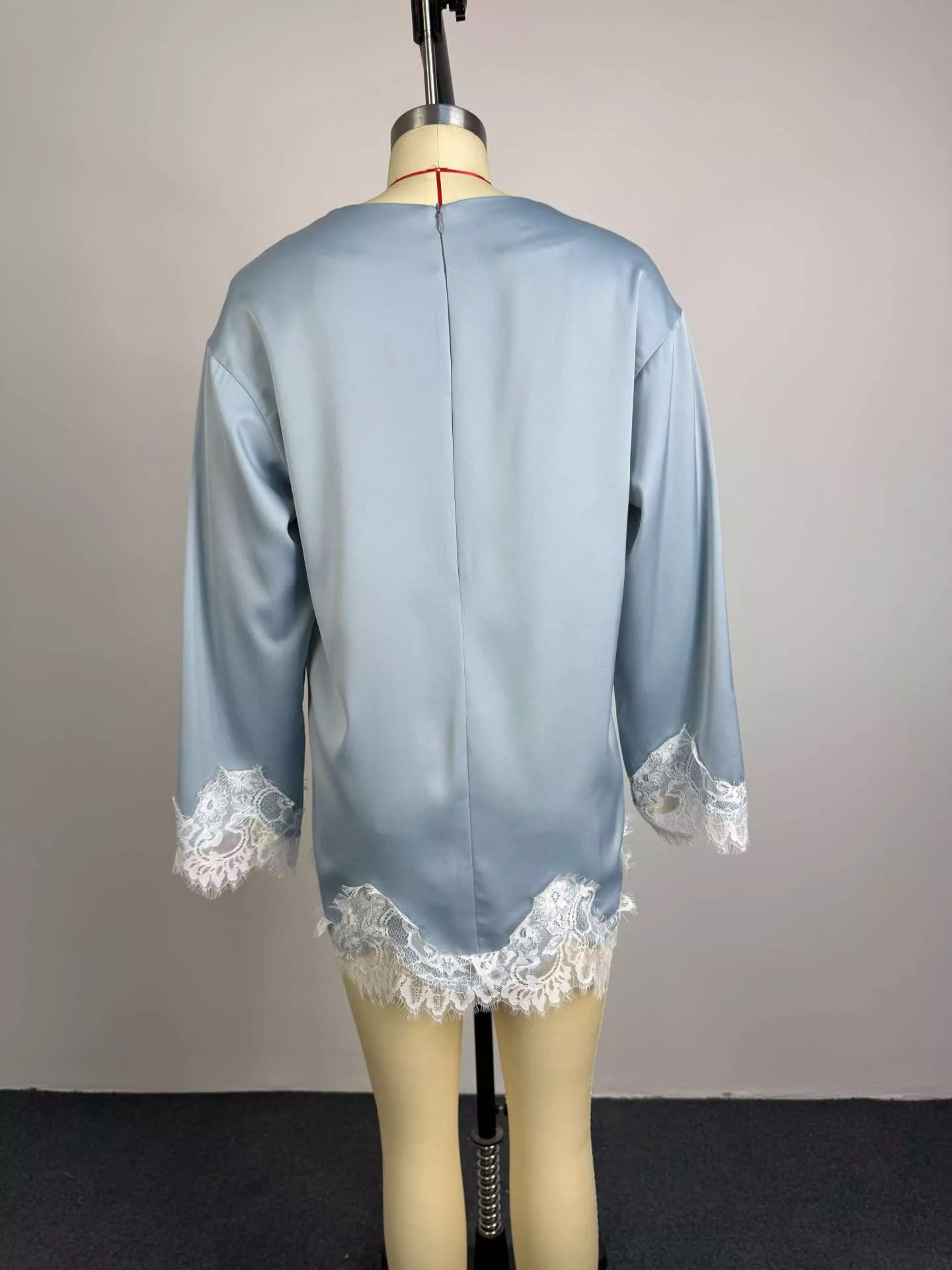 Lace Hem Long Sleeve Oversized Satin Top - Image 6