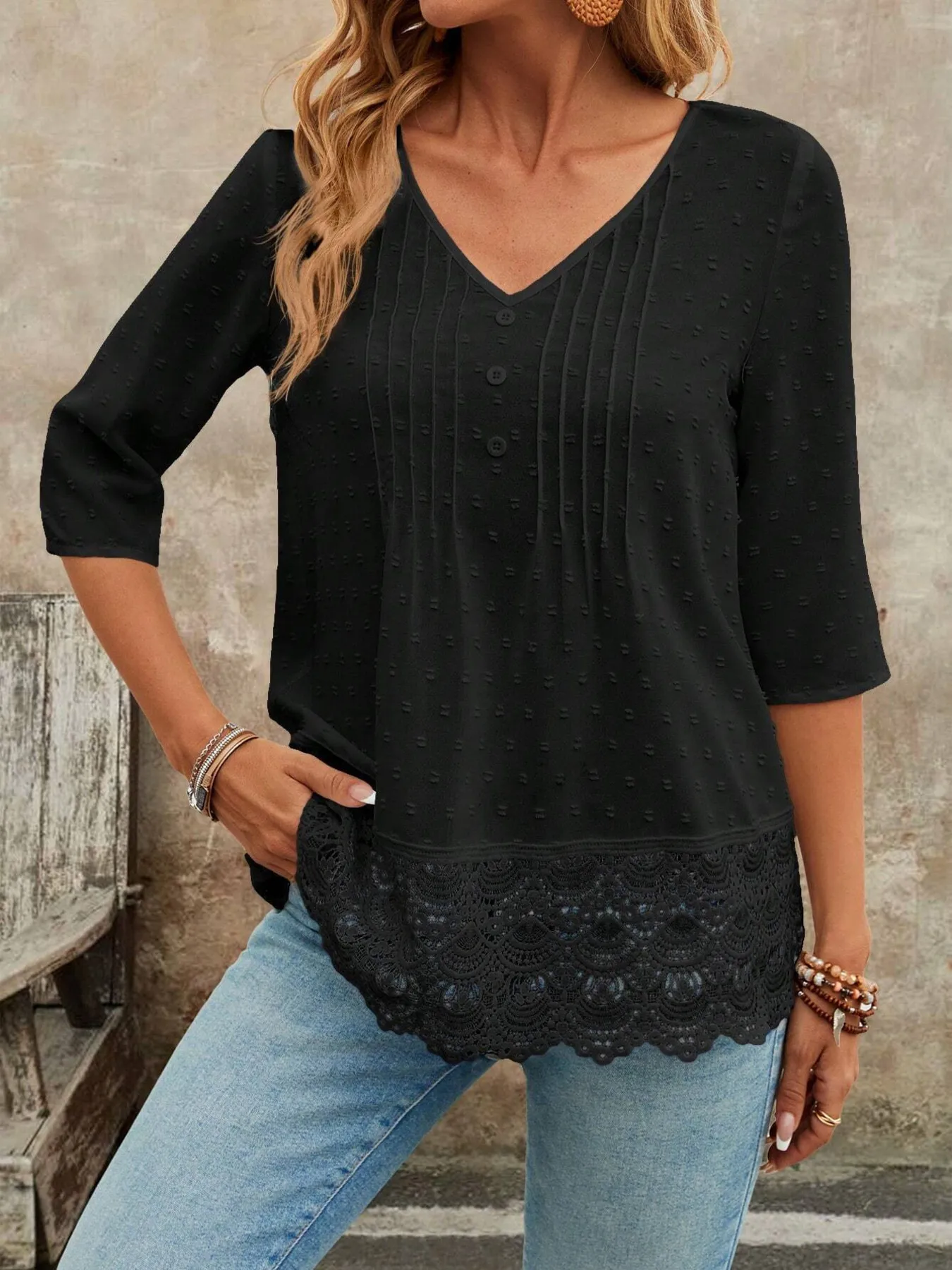 Lace Hem V-Neck Blouse - Image 18