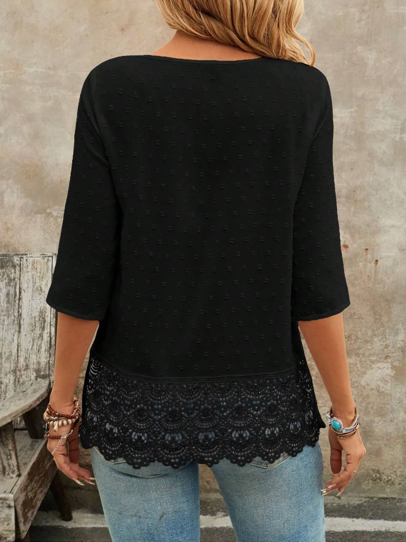 Lace Hem V-Neck Blouse - Image 21