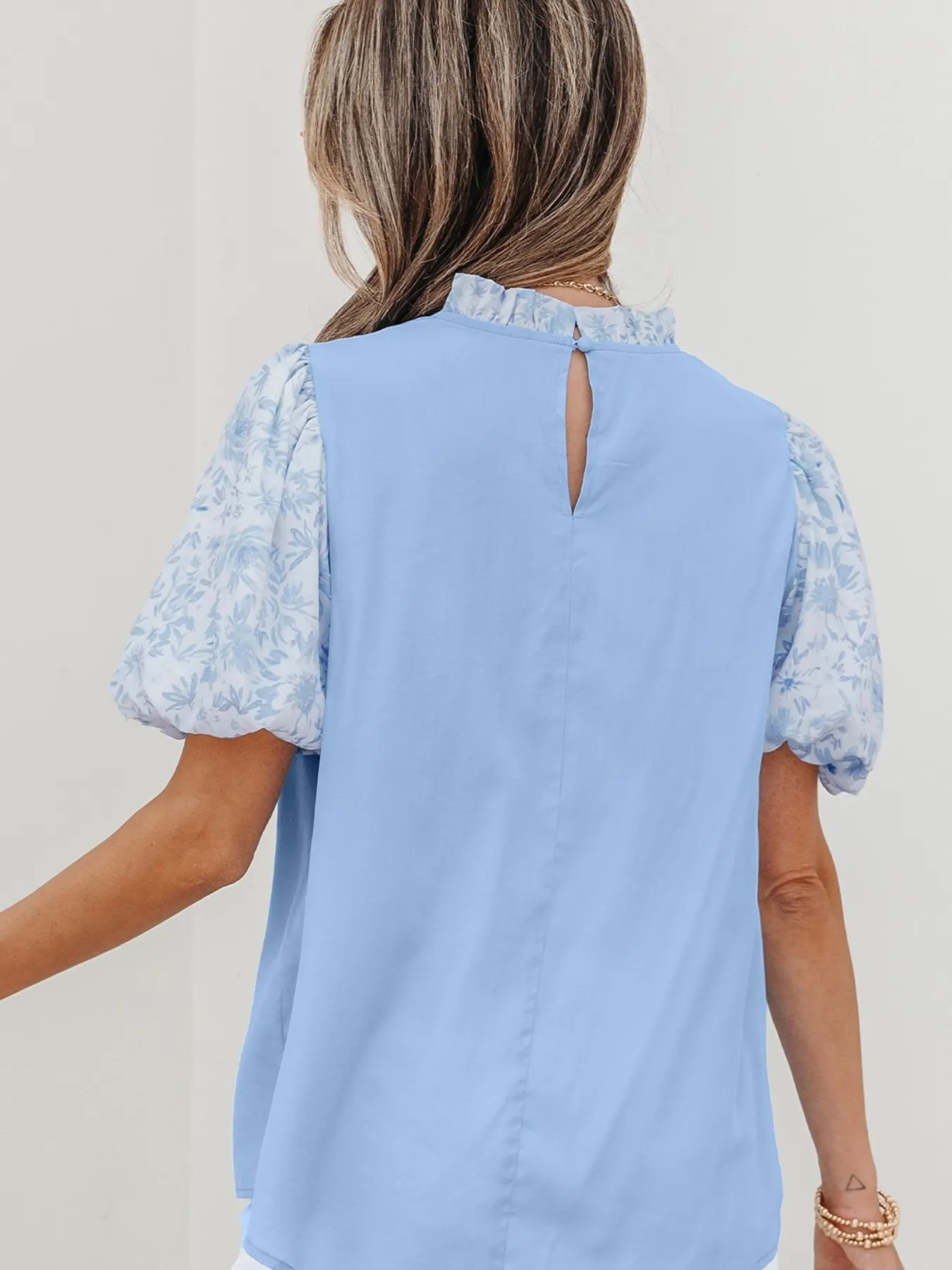 Lace Insert Floral Puff Sleeve Patchwork Loose Blouse - Image 3