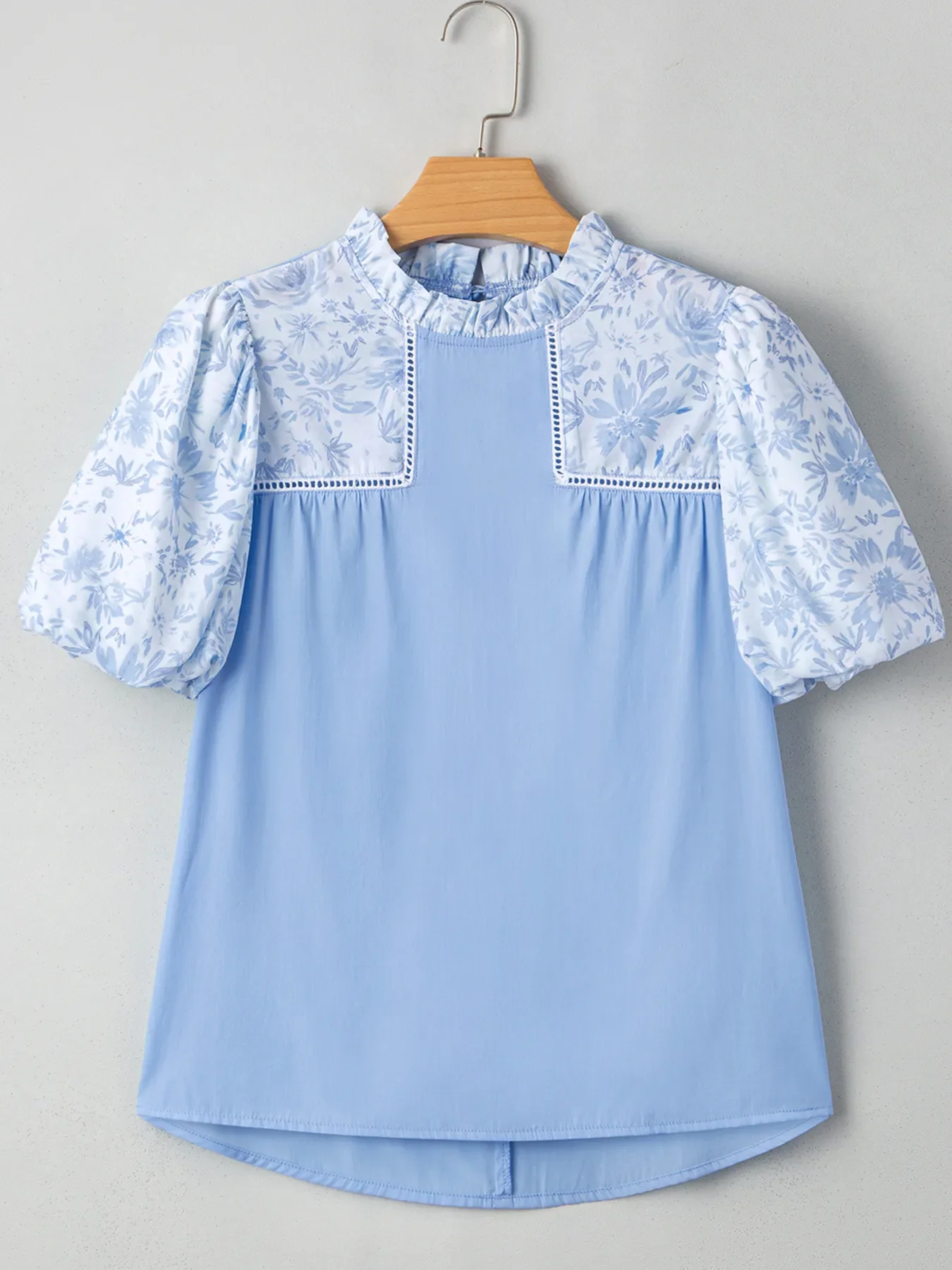 Lace Insert Floral Puff Sleeve Patchwork Loose Blouse - Image 7
