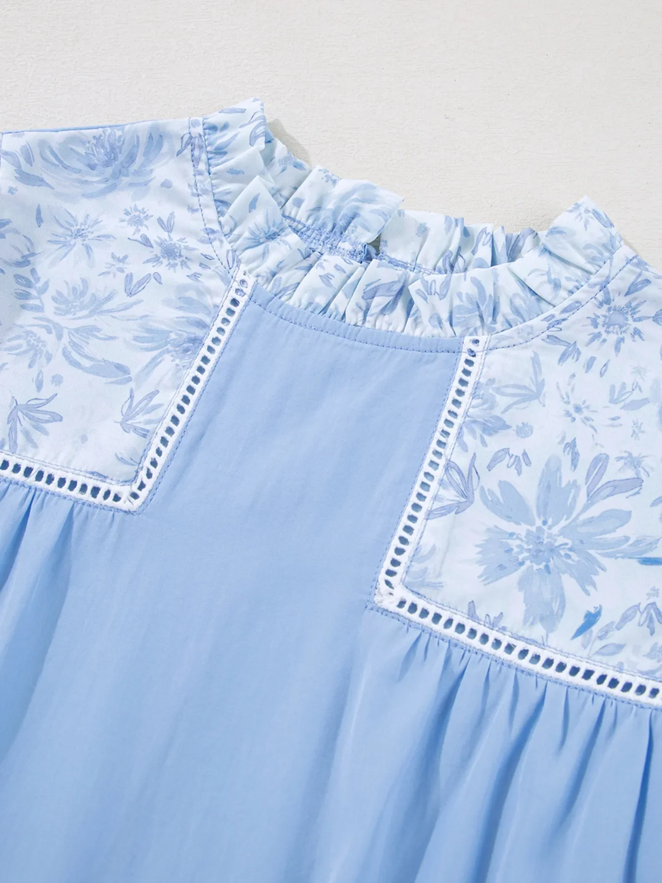Lace Insert Floral Puff Sleeve Patchwork Loose Blouse - Image 8