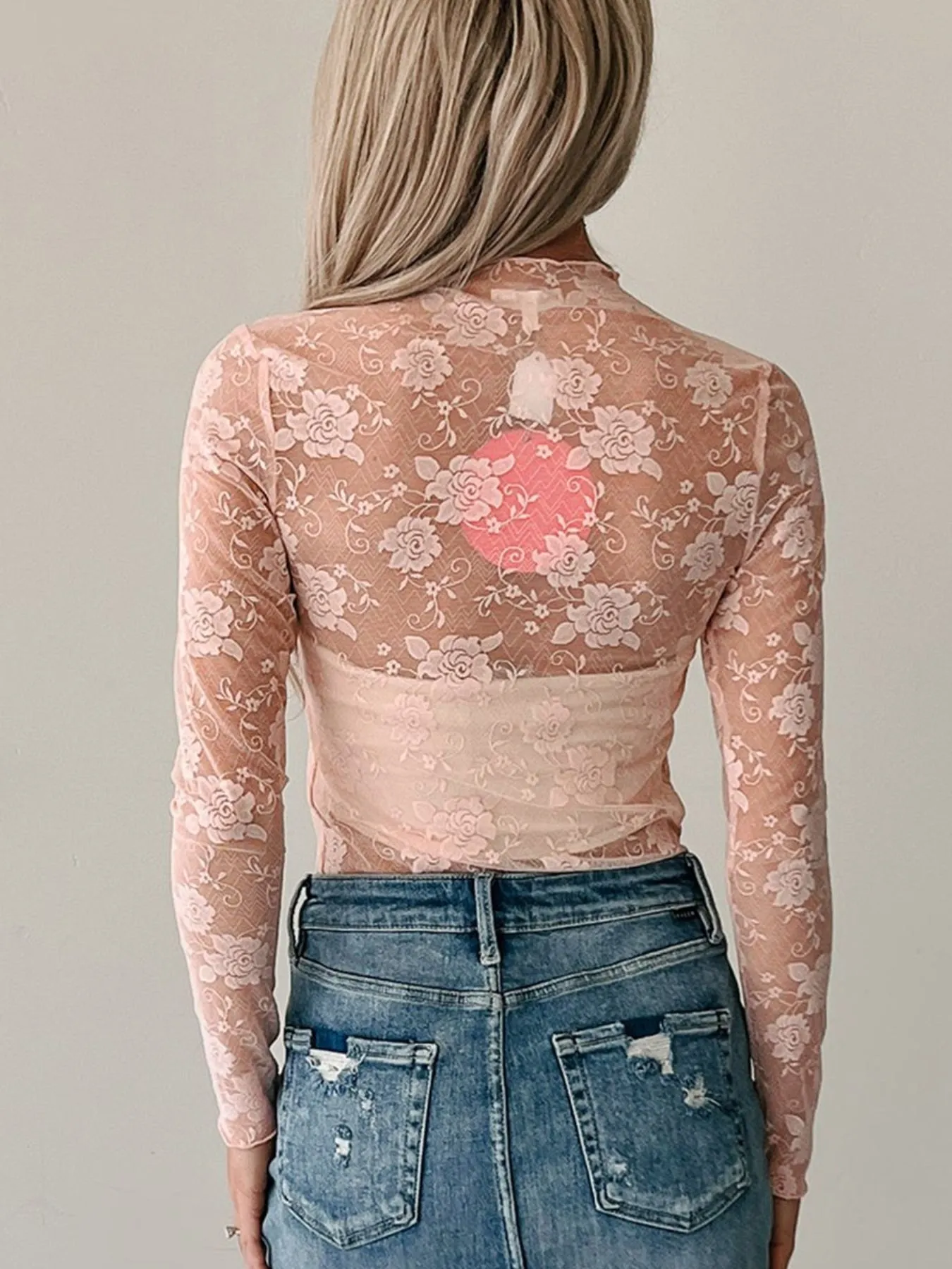 Lace Mock Neck Long Sleeve Blouse - Image 3