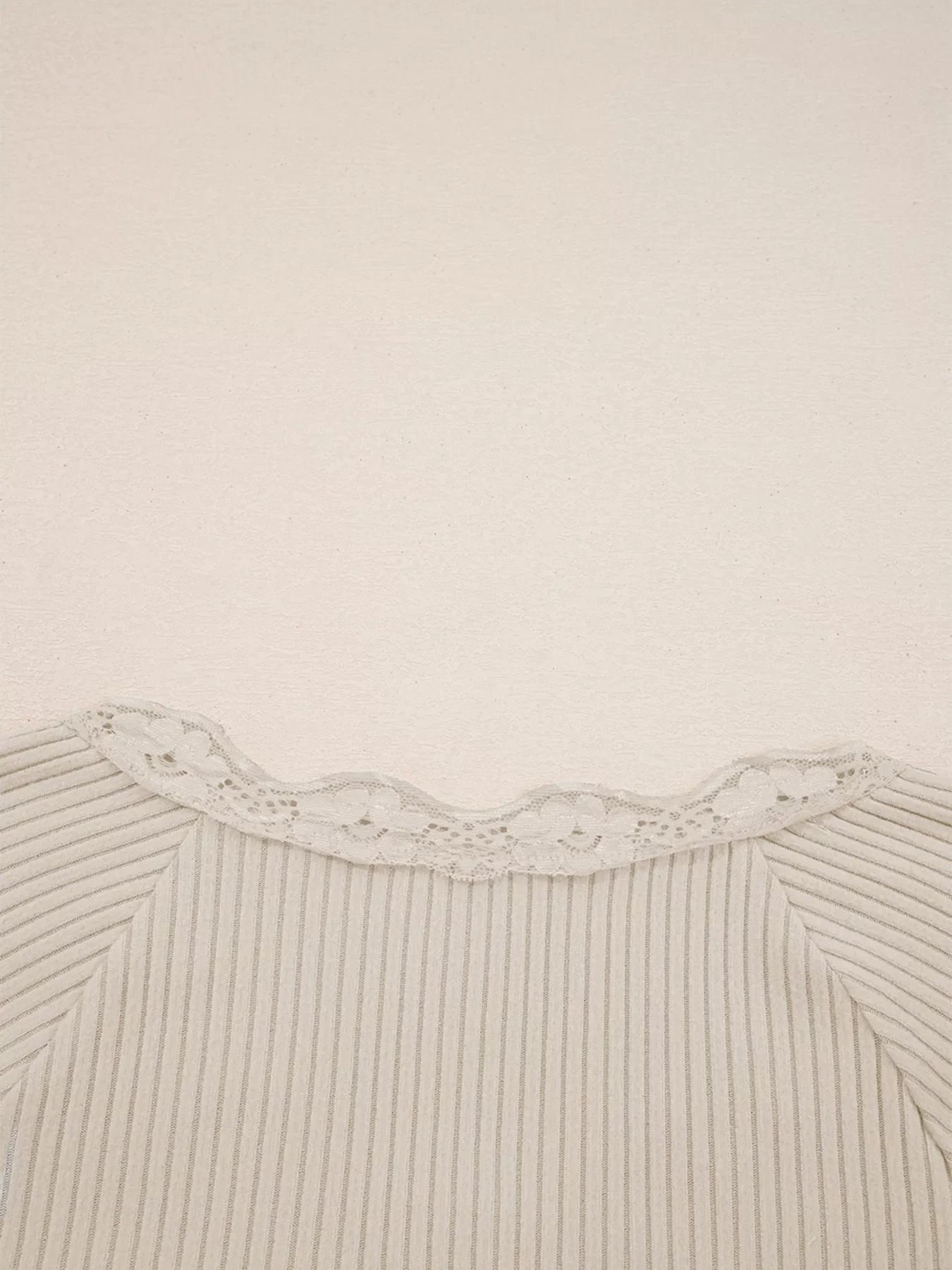 Lace Neckline Button Decor Lettuce Edge Long Sleeve Ribbed Top - Image 8