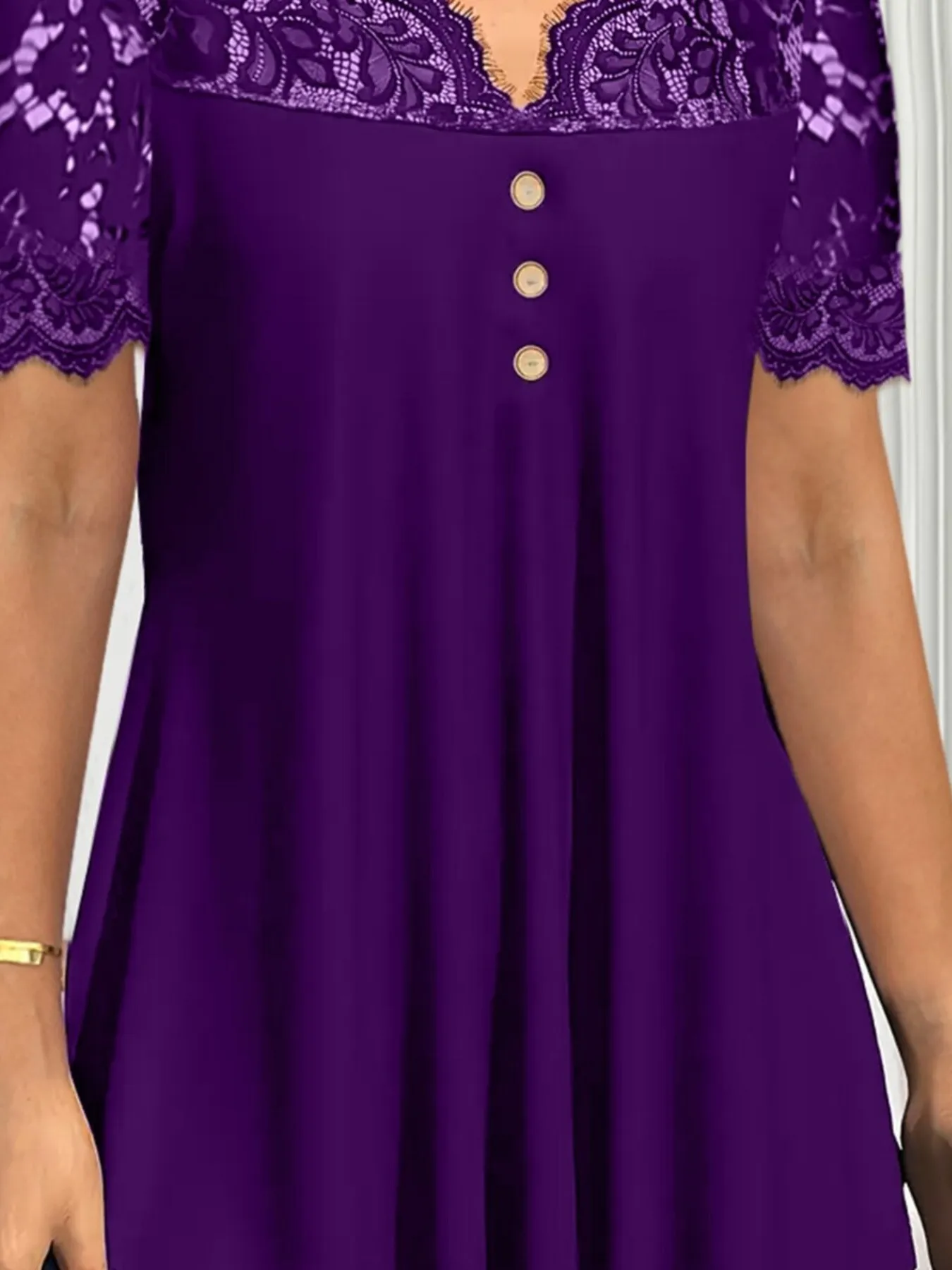 Lace Panel Short Sleeve Blouse - Image 3