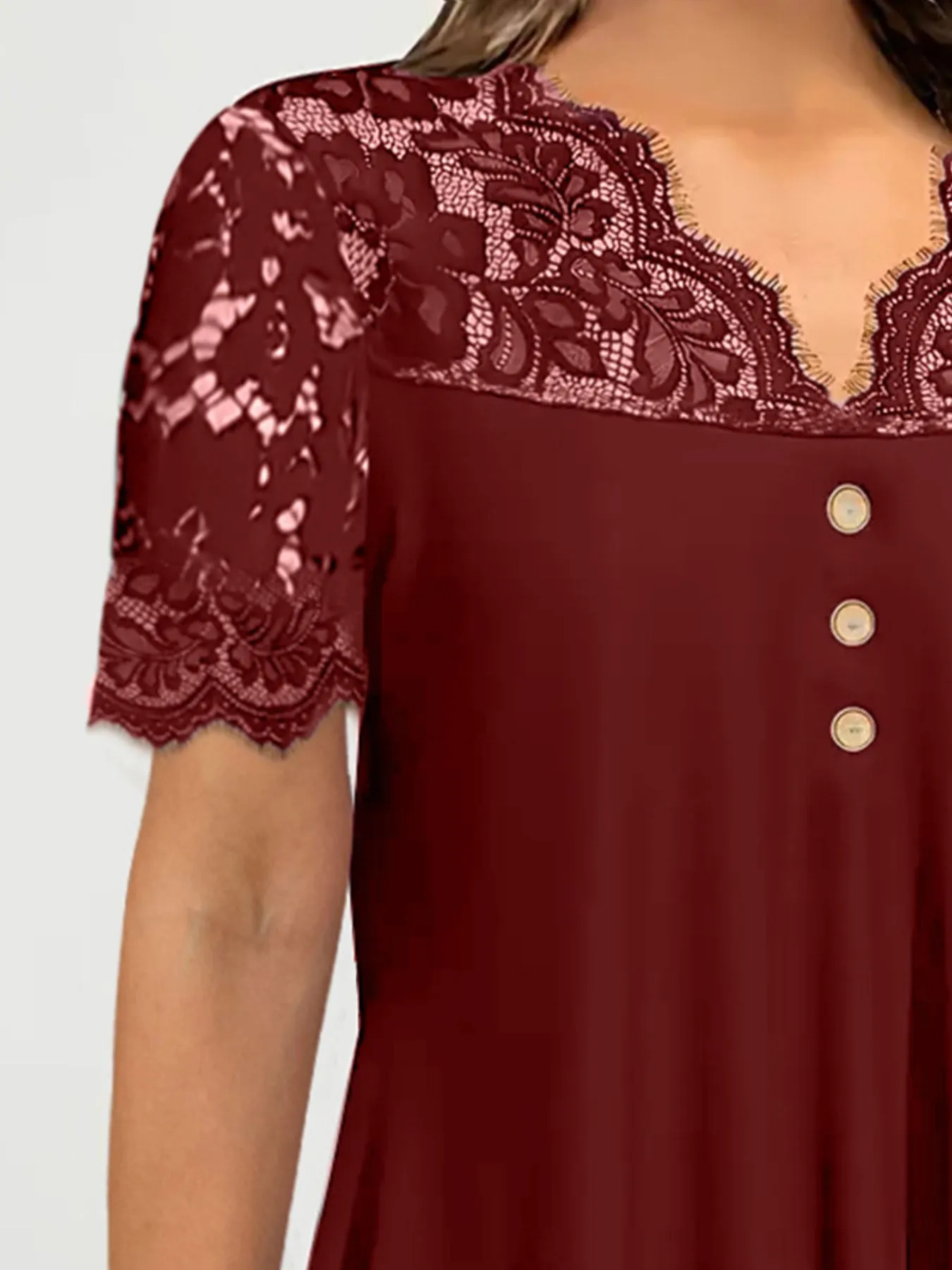 Lace Panel Short Sleeve Blouse - Image 9