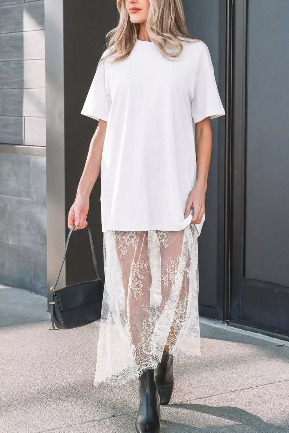 Lace Patchwork Casual T-Shirt Dress - Image 5