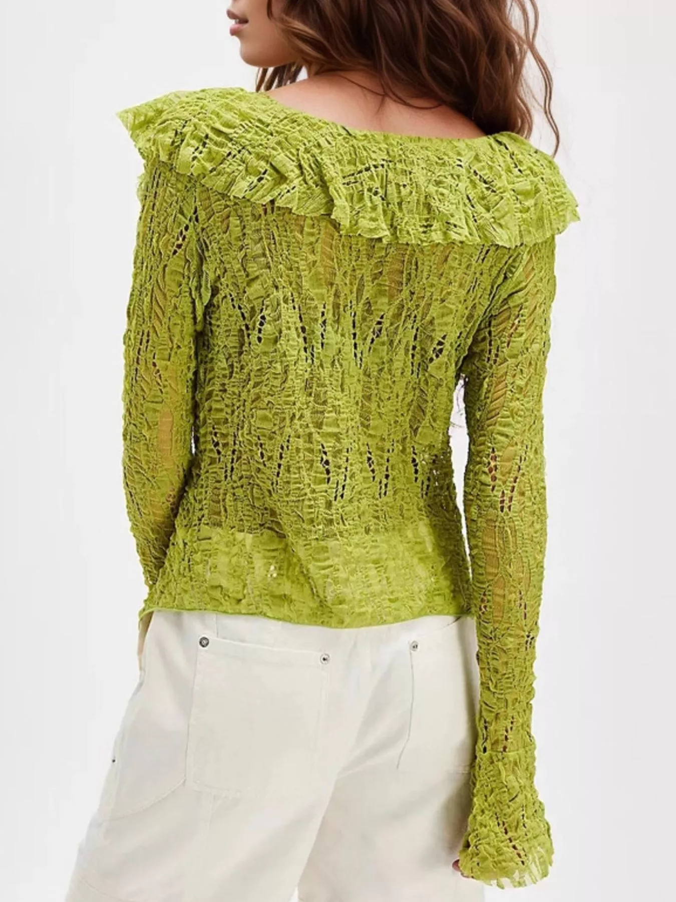 Lace Ruffle V-Neck Blouse - Image 2