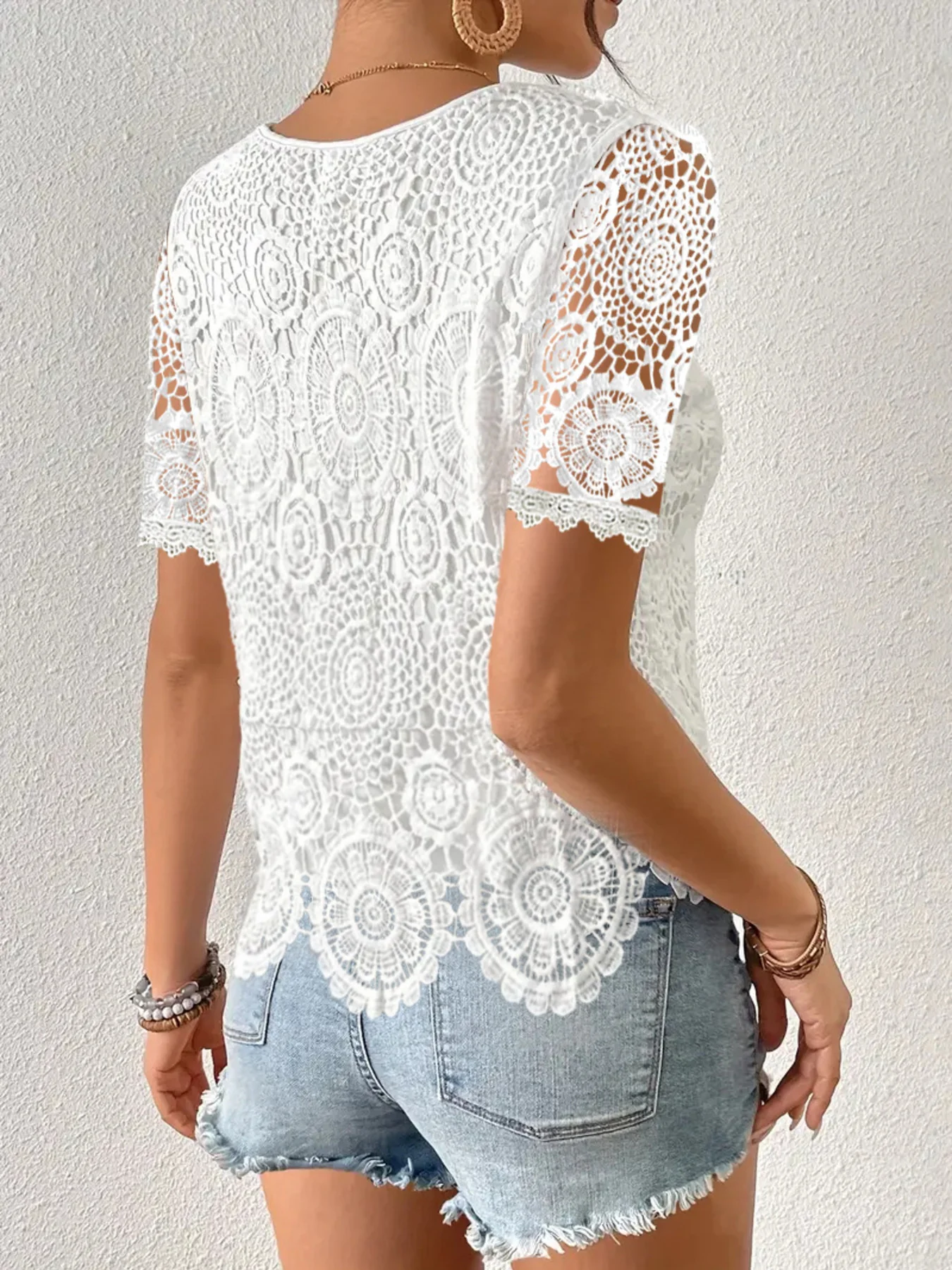 Lace Short Sleeve Blouse - Image 2