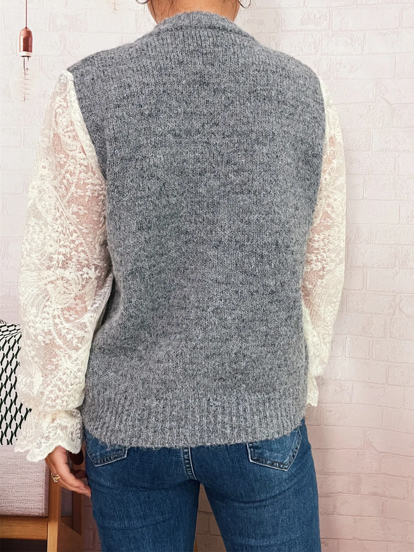 Lace Sleeve Button-Up Cardigan - Image 12