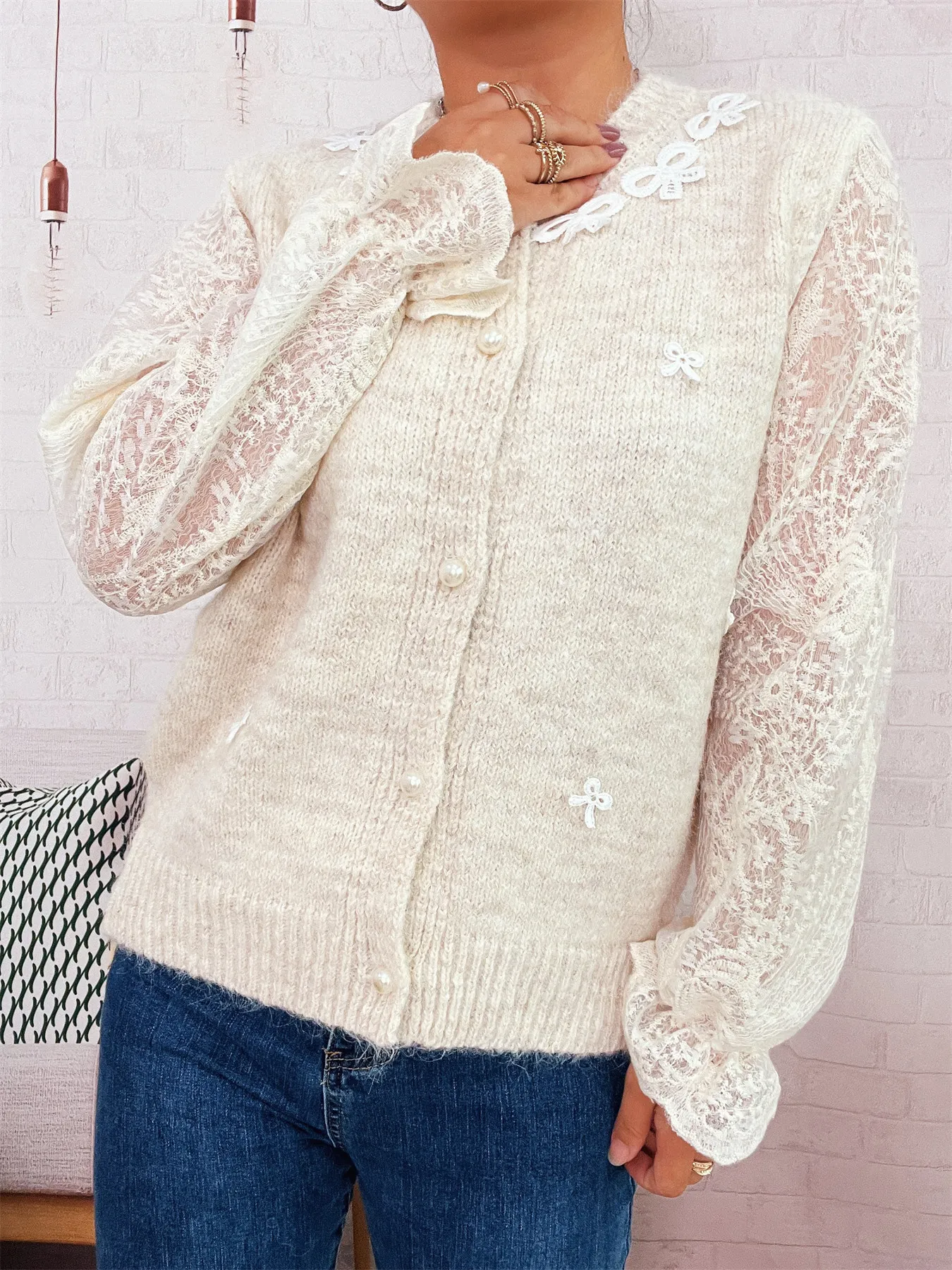 Lace Sleeve Button-Up Cardigan - Image 4