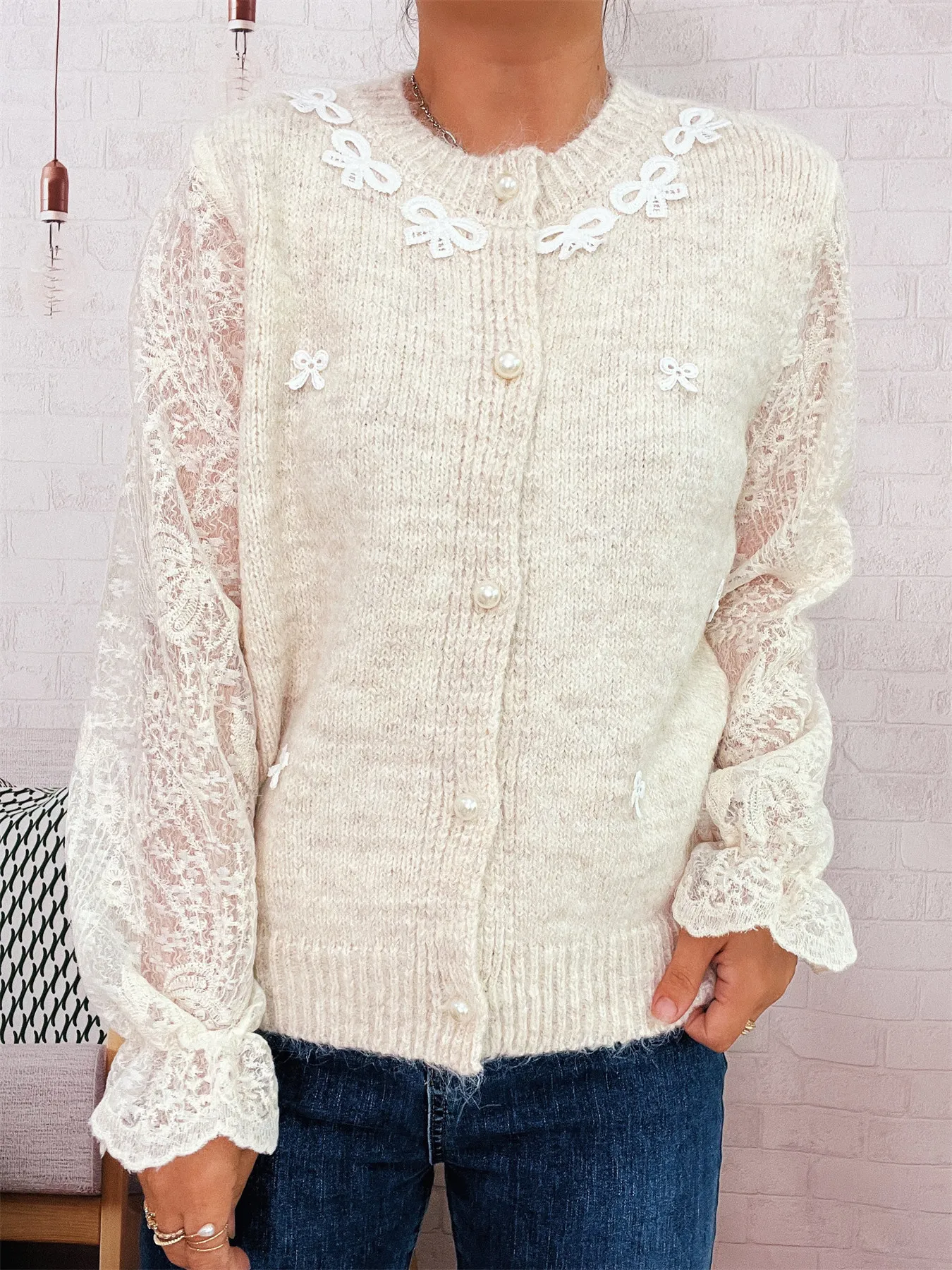 Lace Sleeve Button-Up Cardigan - Image 5
