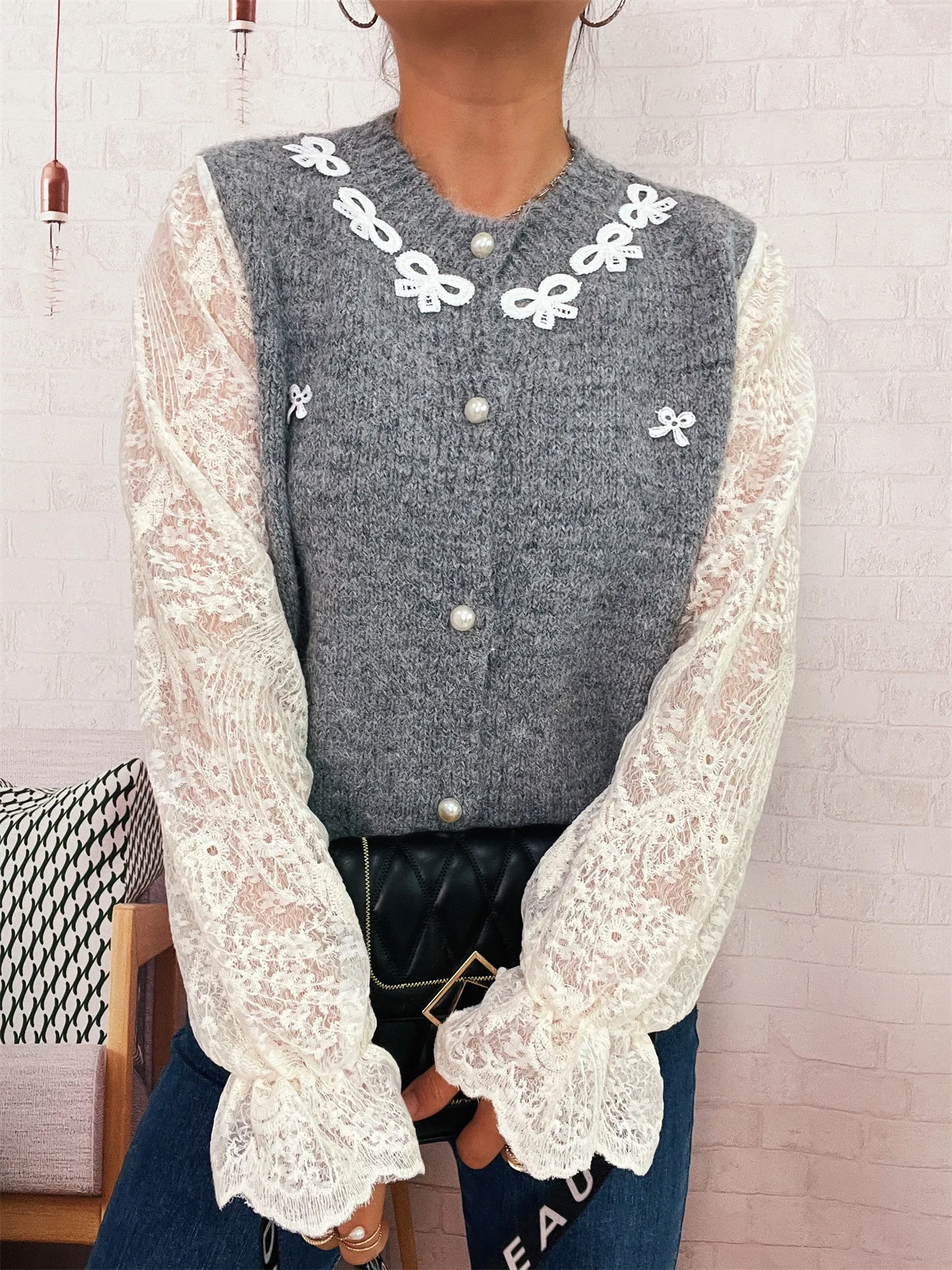 Lace Sleeve Button-Up Cardigan - Image 9