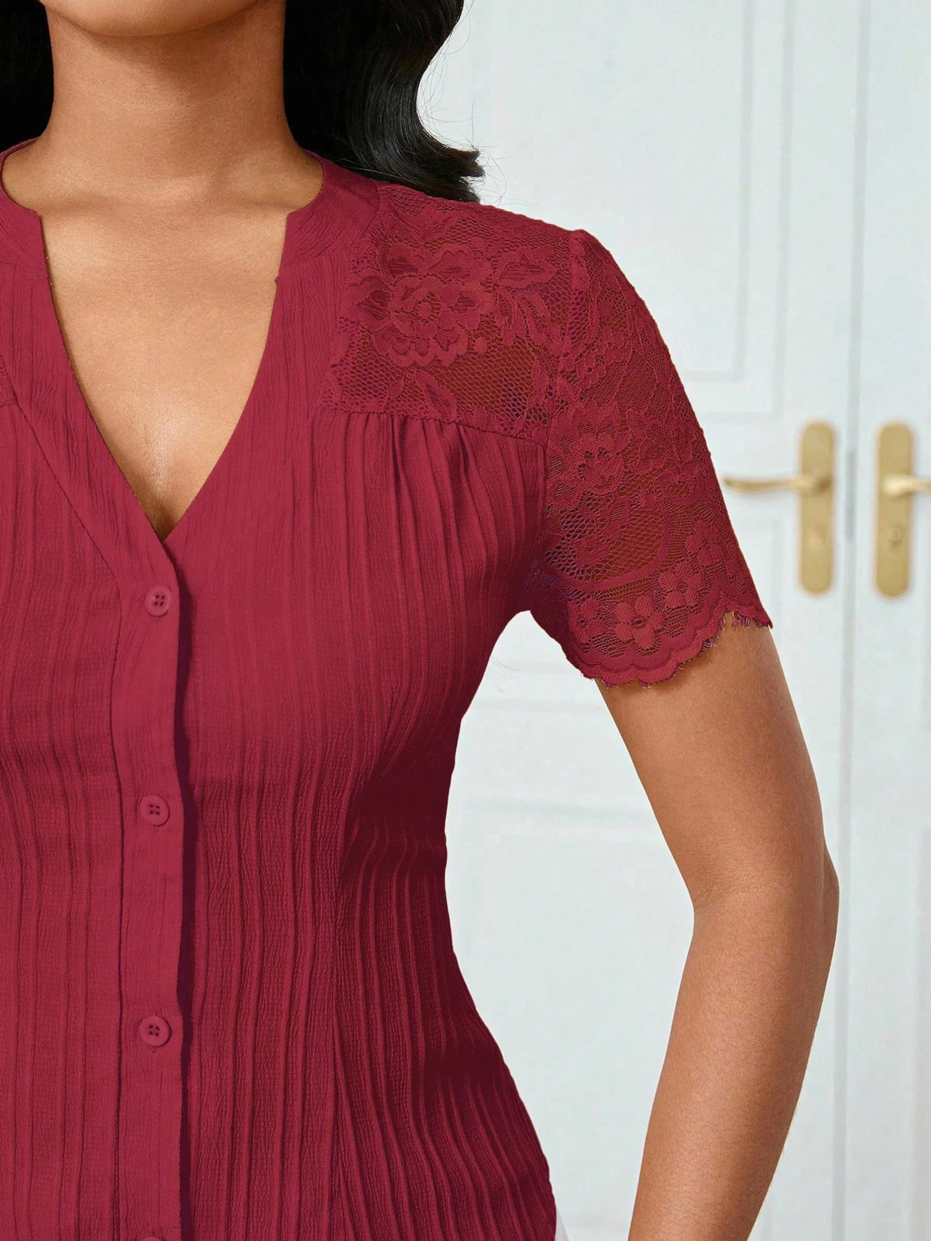 Lace Sleeve Button Up Shirt - Image 2