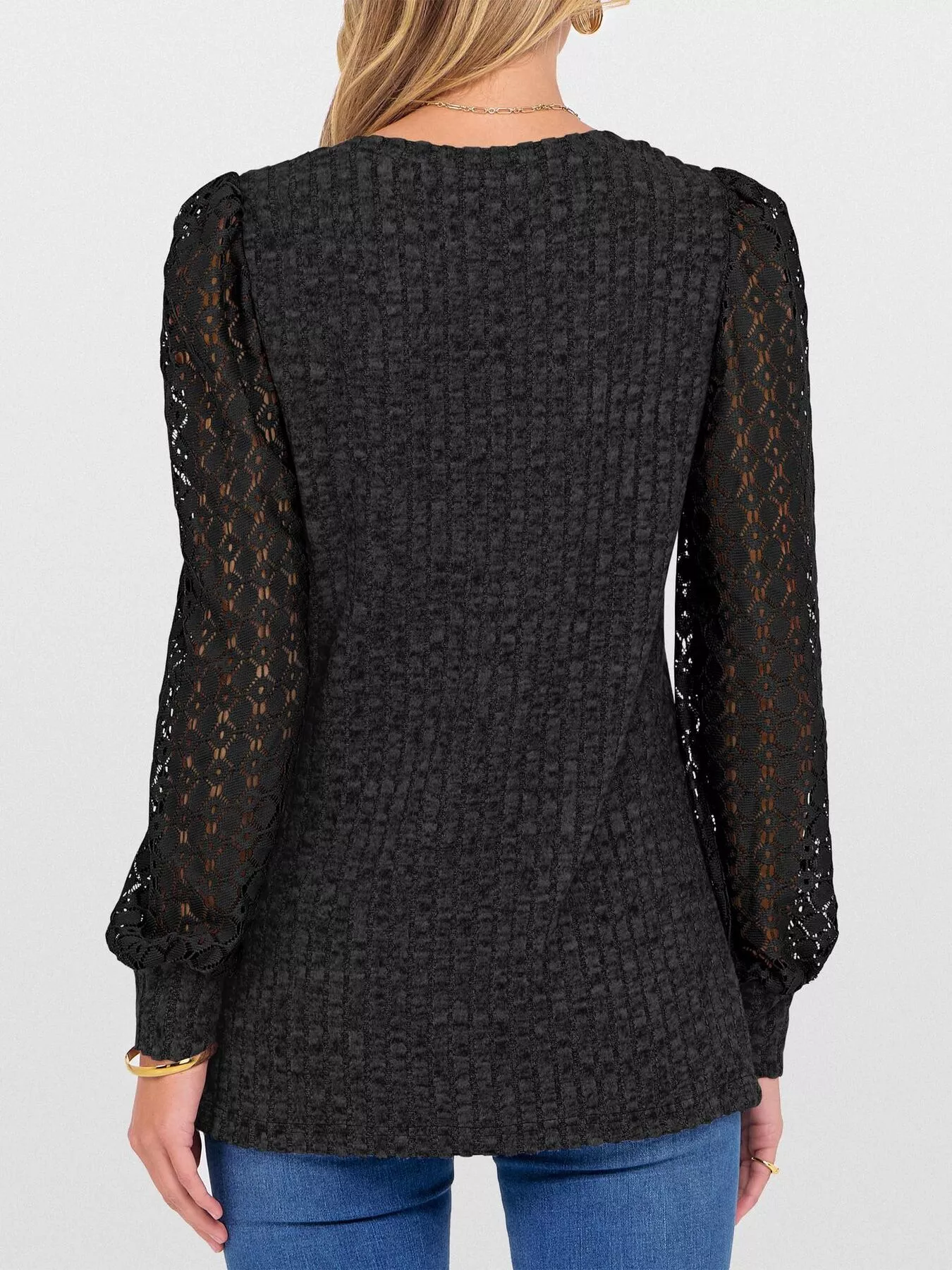 Lace Sleeve V-Neck T-Shirt - Image 13