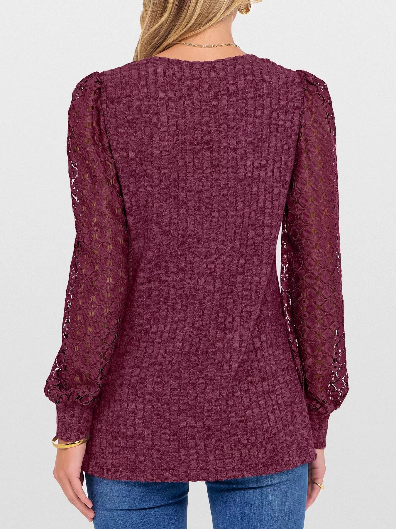 Lace Sleeve V-Neck T-Shirt - Image 18