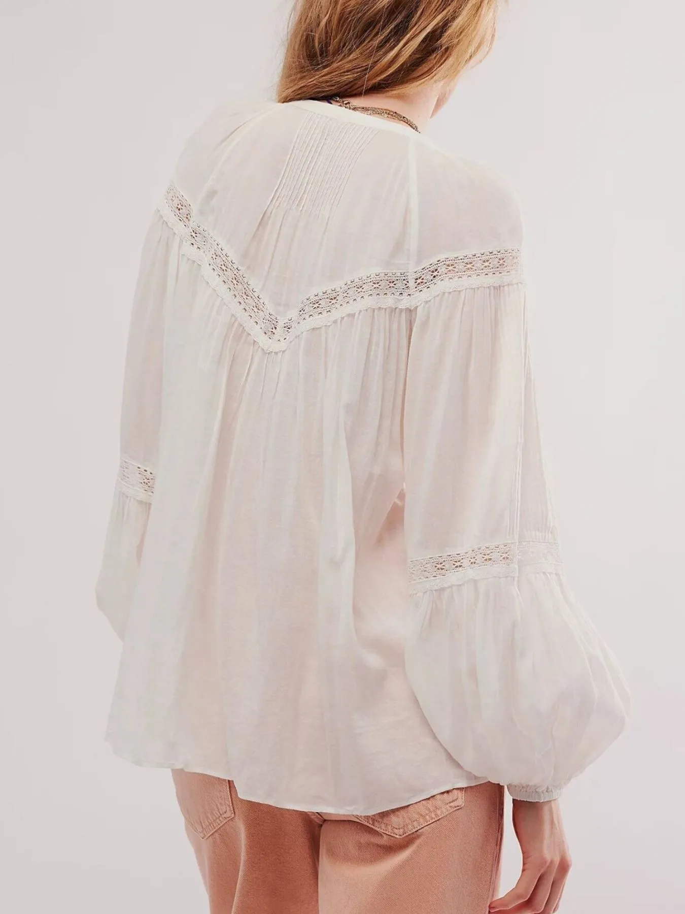 Lace Trim Balloon Sleeve Blouse - Image 2