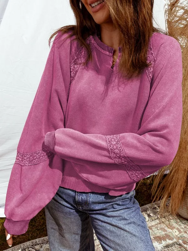 Lace Trim Long Sleeve Sweatshirt - Image 4