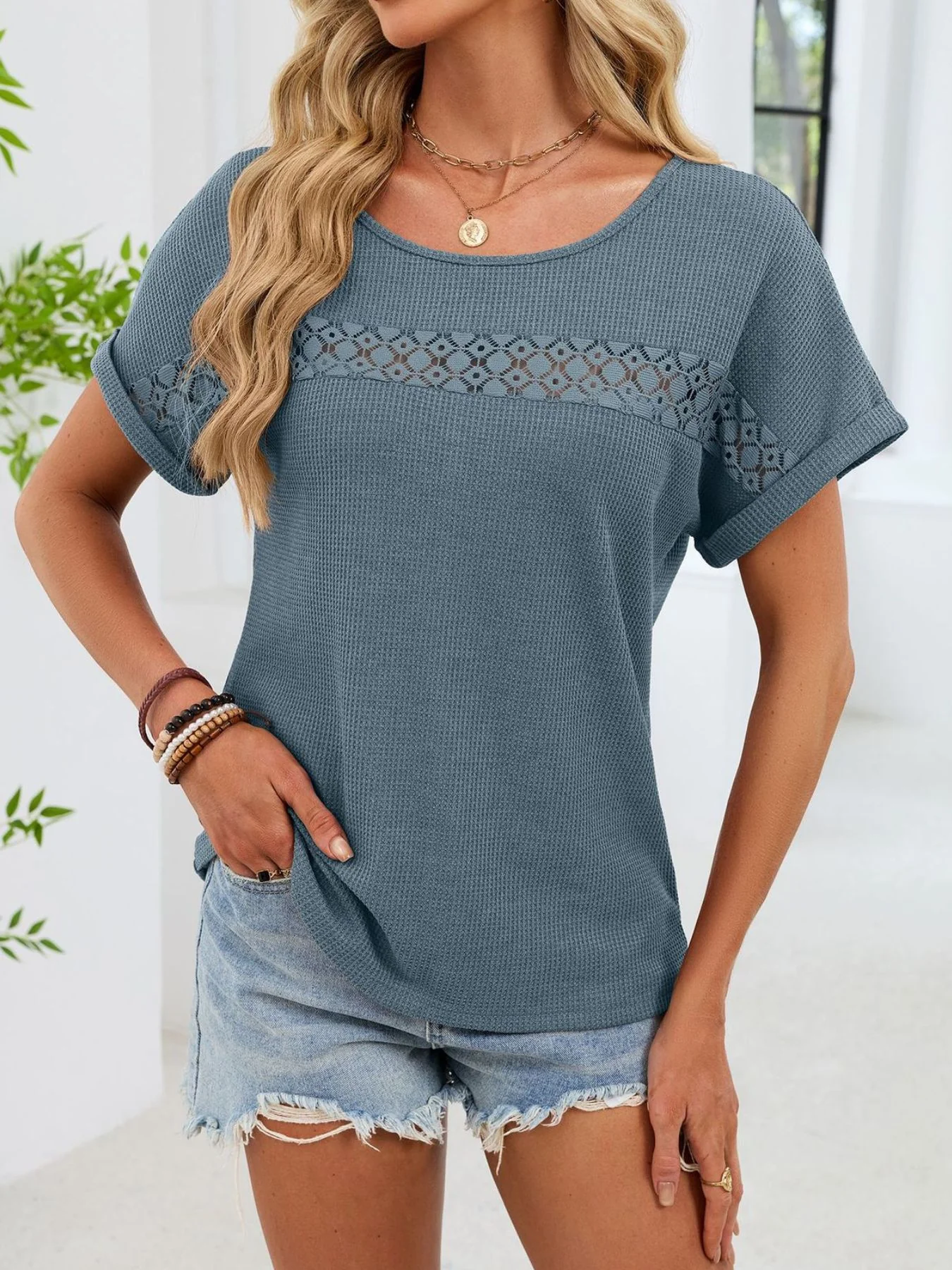 Lace Trim Short Sleeve T-Shirt - Image 8
