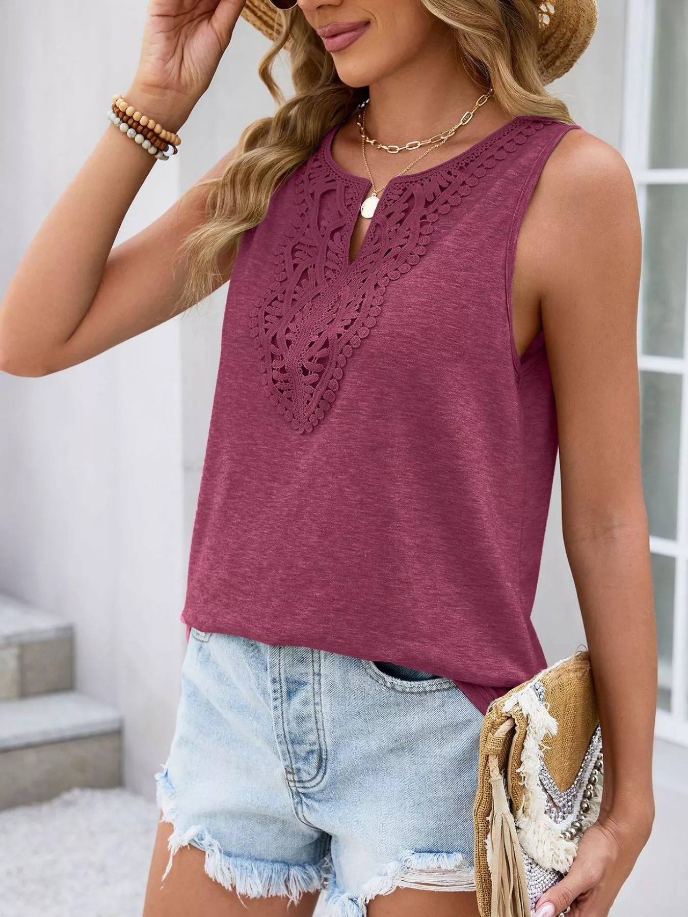 Lace Trim Sleeveless Tank Top - Image 14
