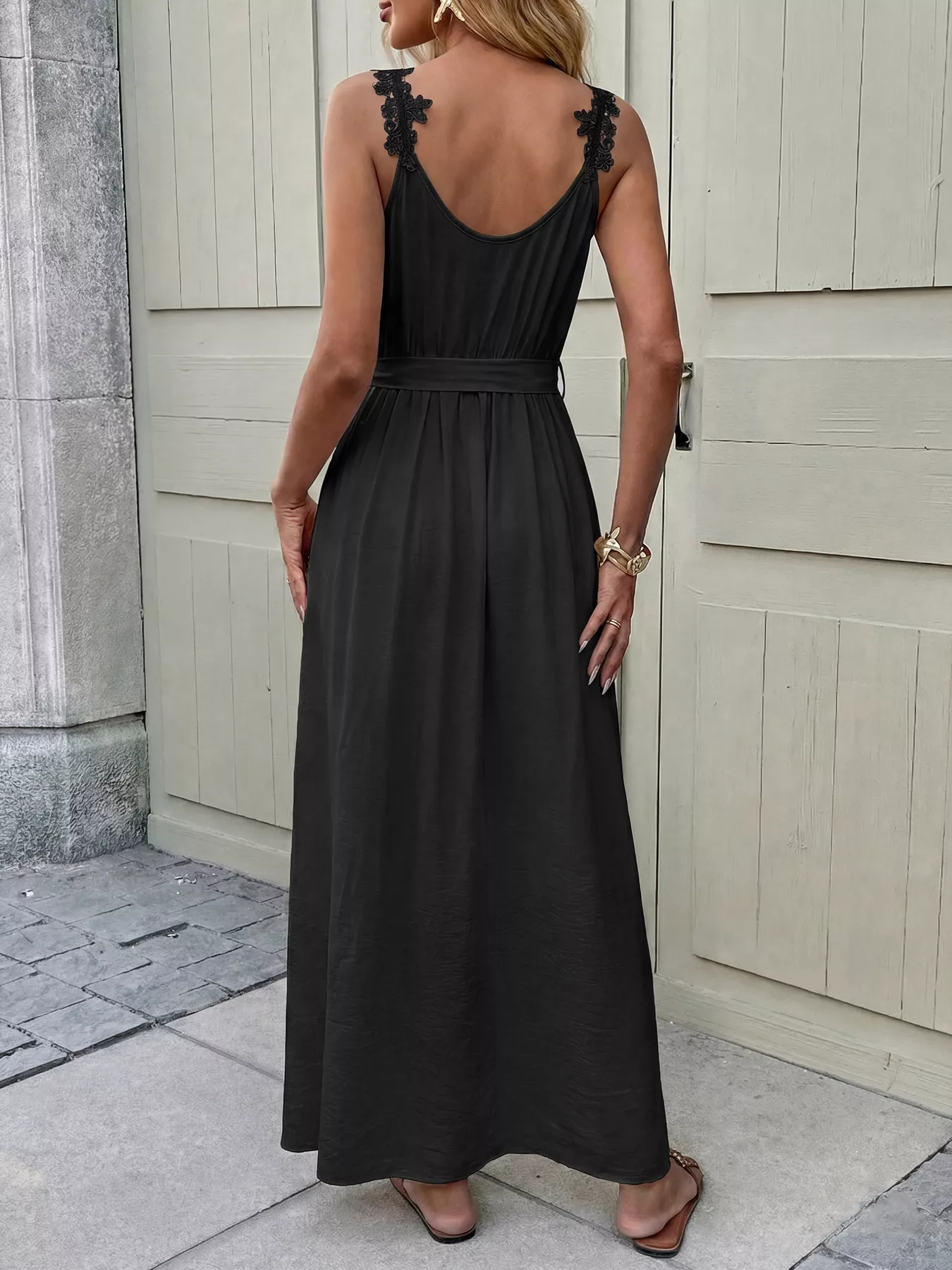Lace Trim Slit Maxi Dress - Image 5