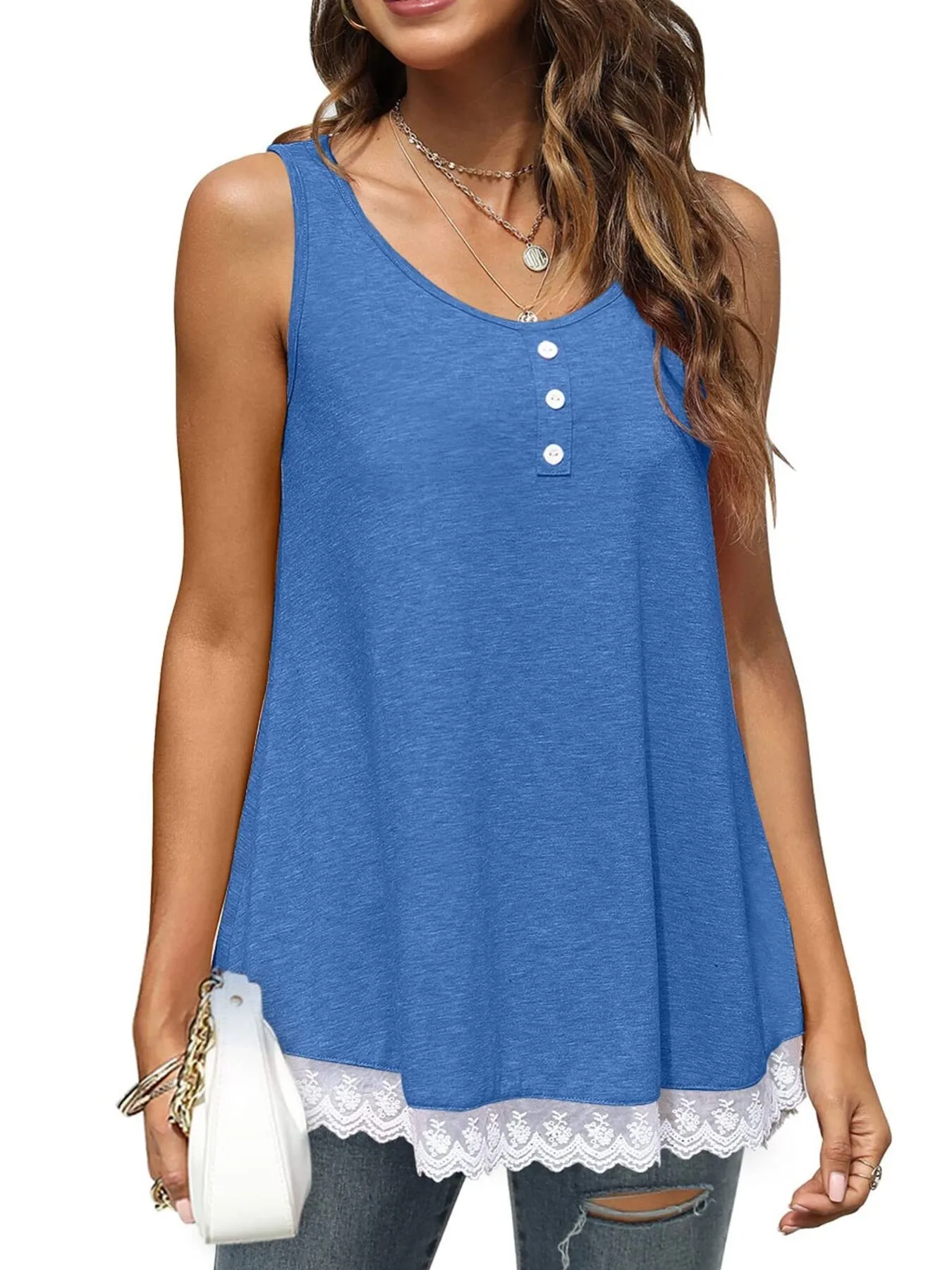Lace Trim Wide Strap Tank Top - Image 16