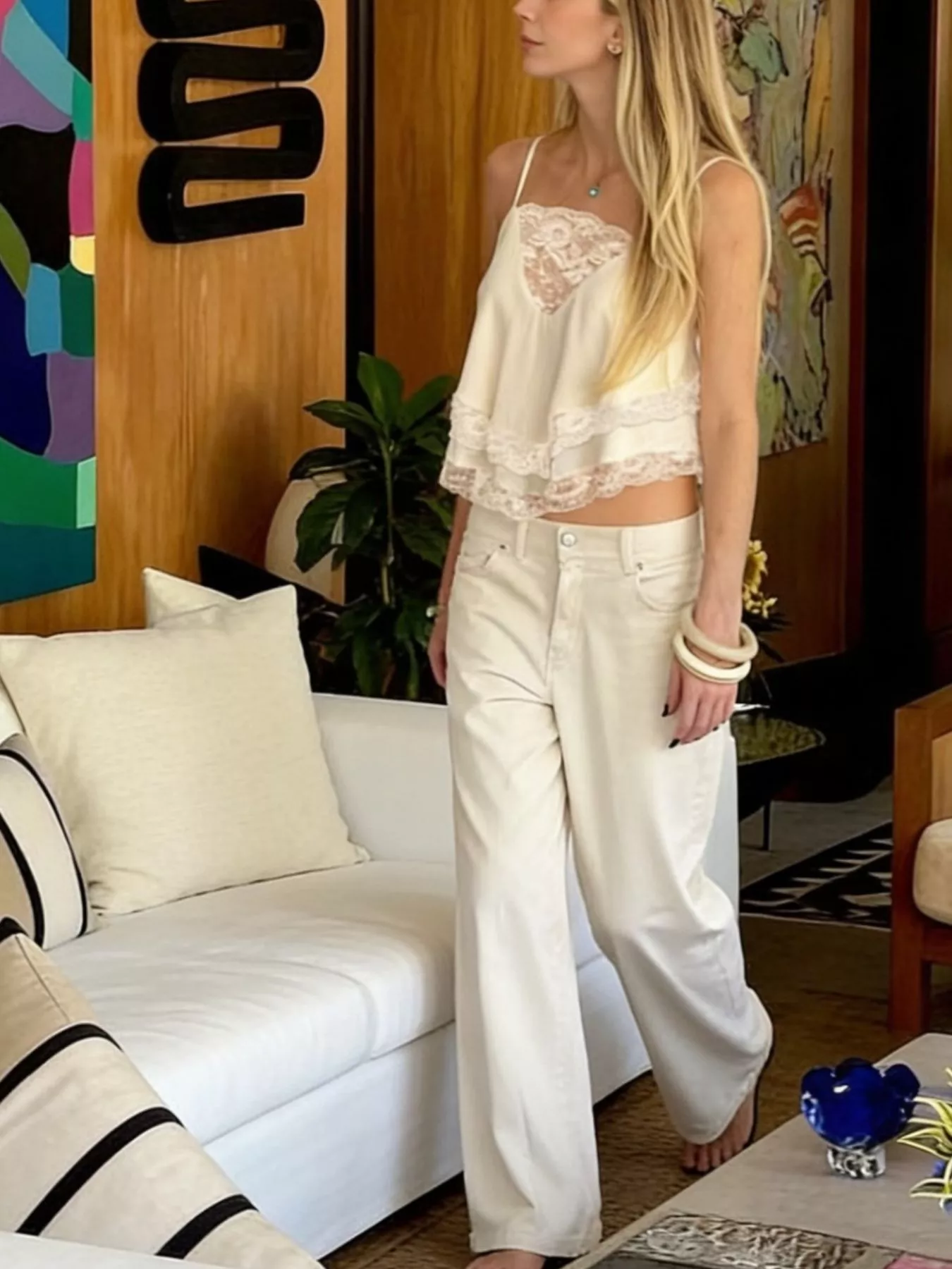 Lace Trimmed Flowy Cami - Image 4