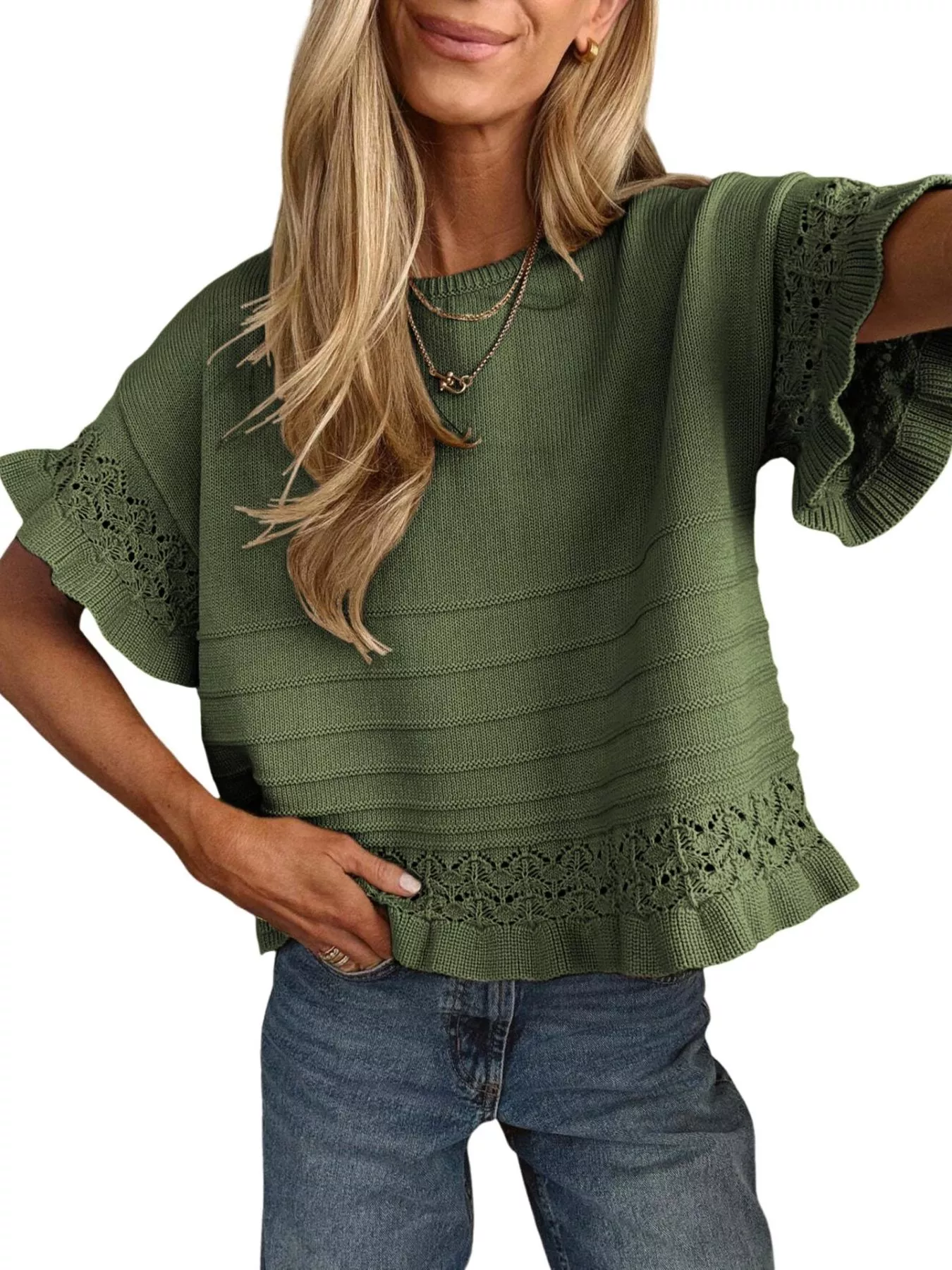 Lace Trimmed Knit Top - Image 8