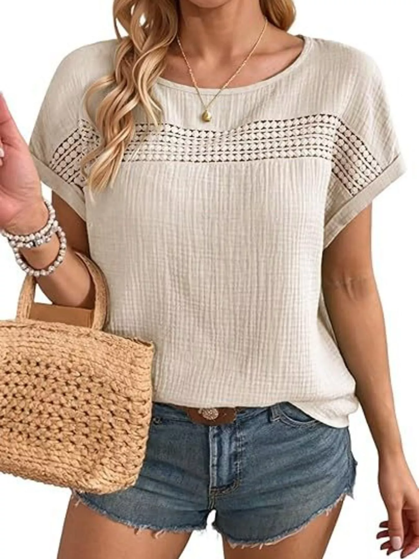 Lace Trimmed Short Sleeve Blouse - Image 2