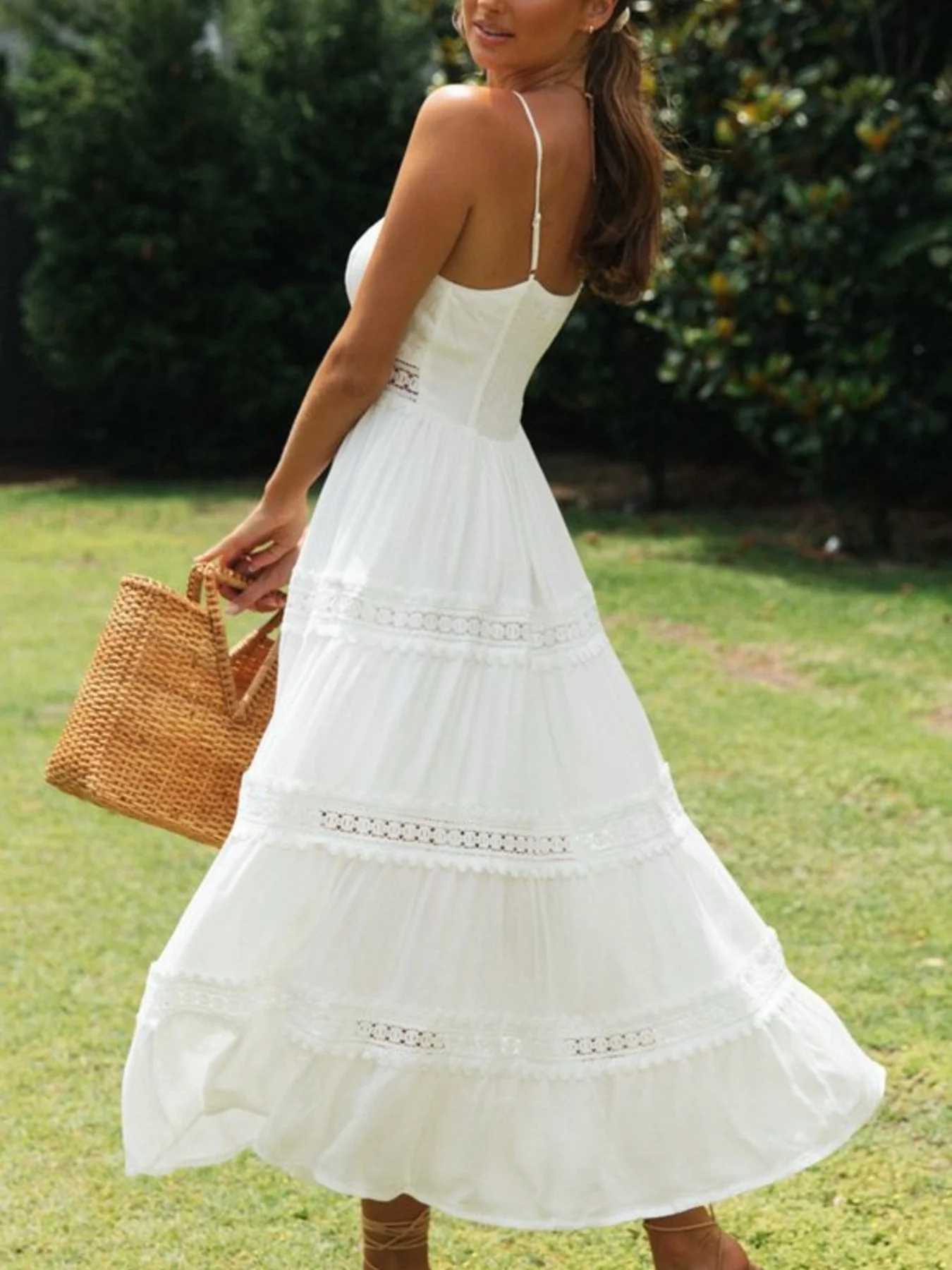 Lace Trimmed Tiered Midi Cami Dress - Image 2