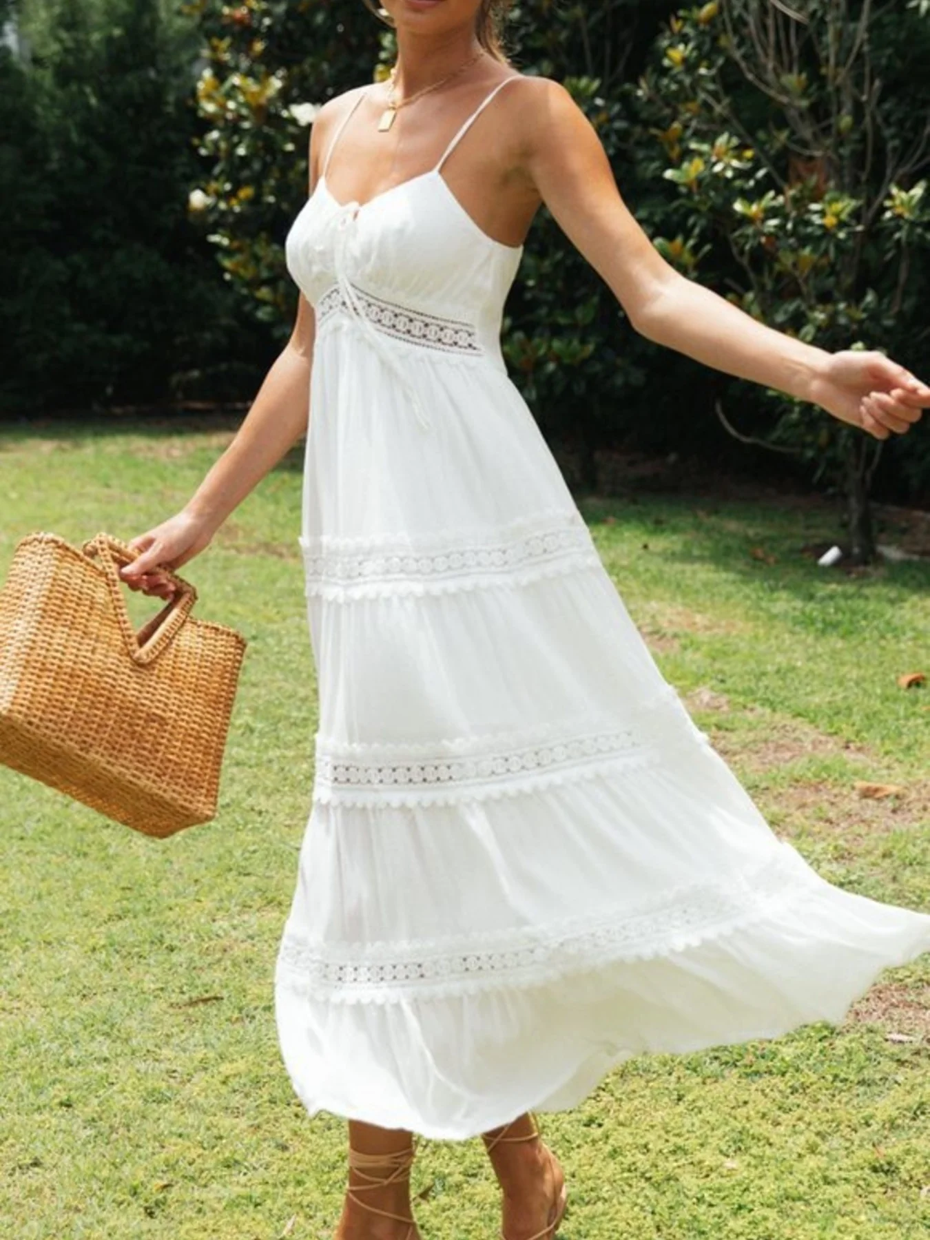 Lace Trimmed Tiered Midi Cami Dress - Image 3
