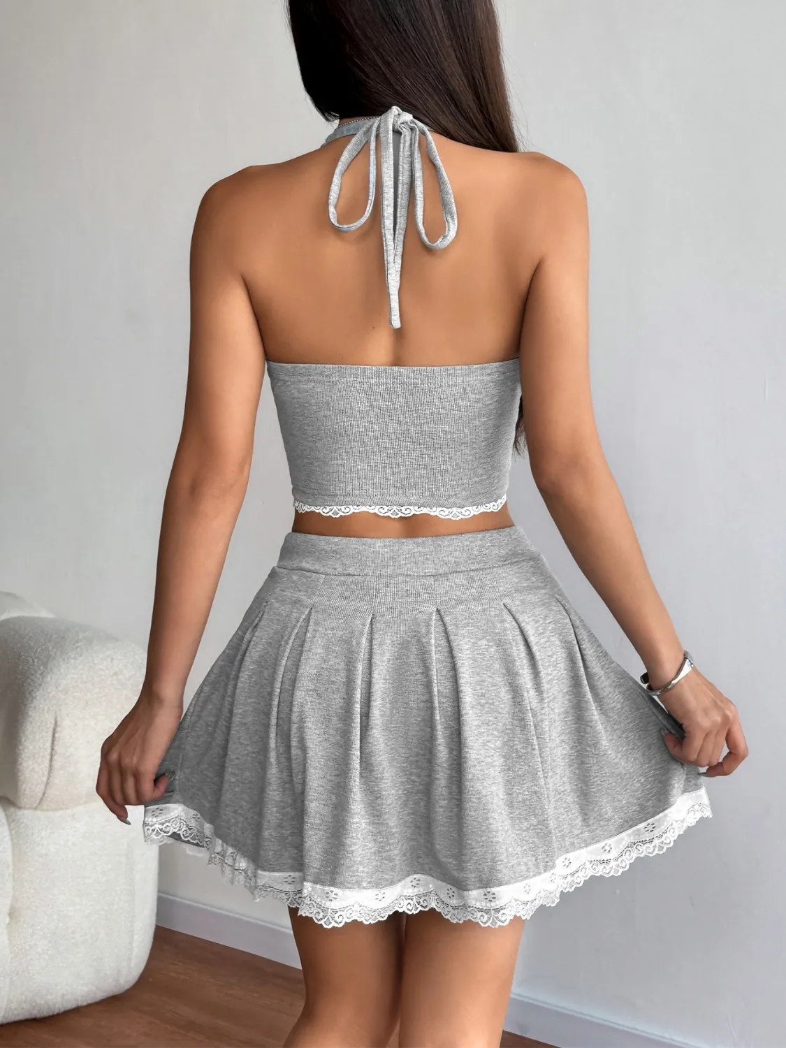 Lace Up Halter Neck Top and Skirt Set - Image 6