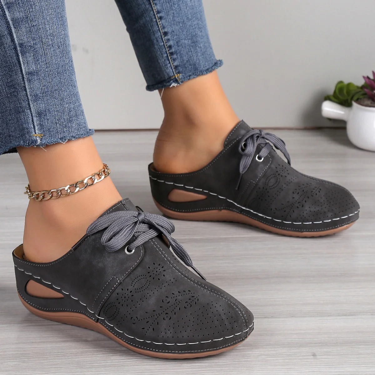 Lace-Up Round Toe Wedge Sandals - Image 14