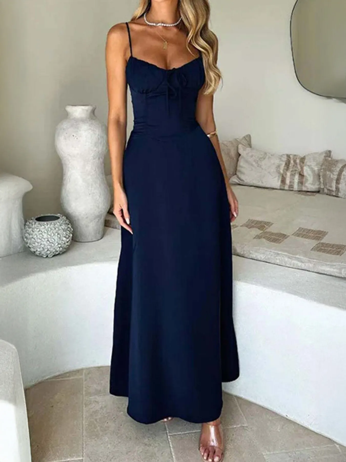 Lace-Up Solid Cami Dress - Image 13