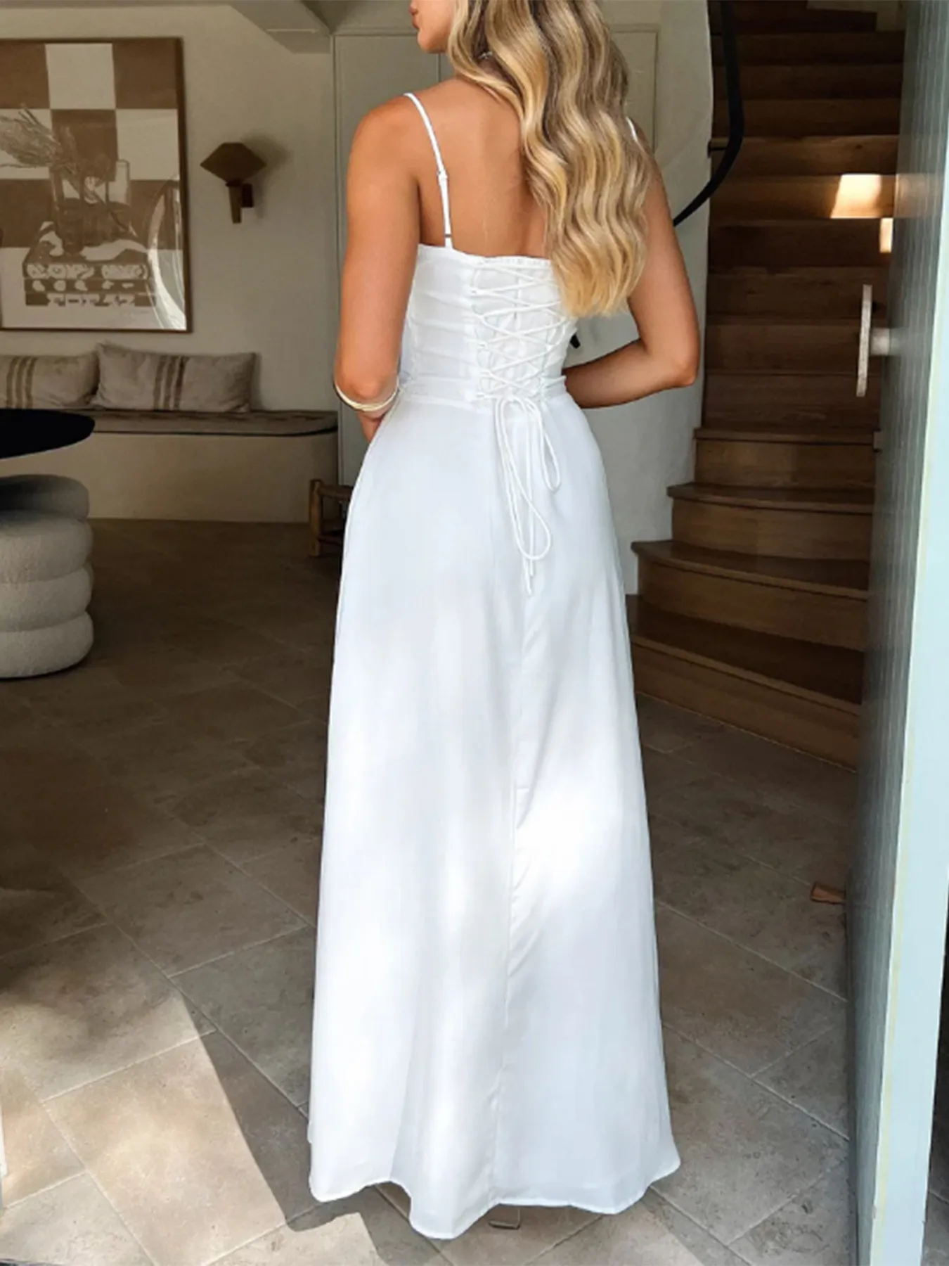 Lace-Up Solid Cami Dress - Image 3