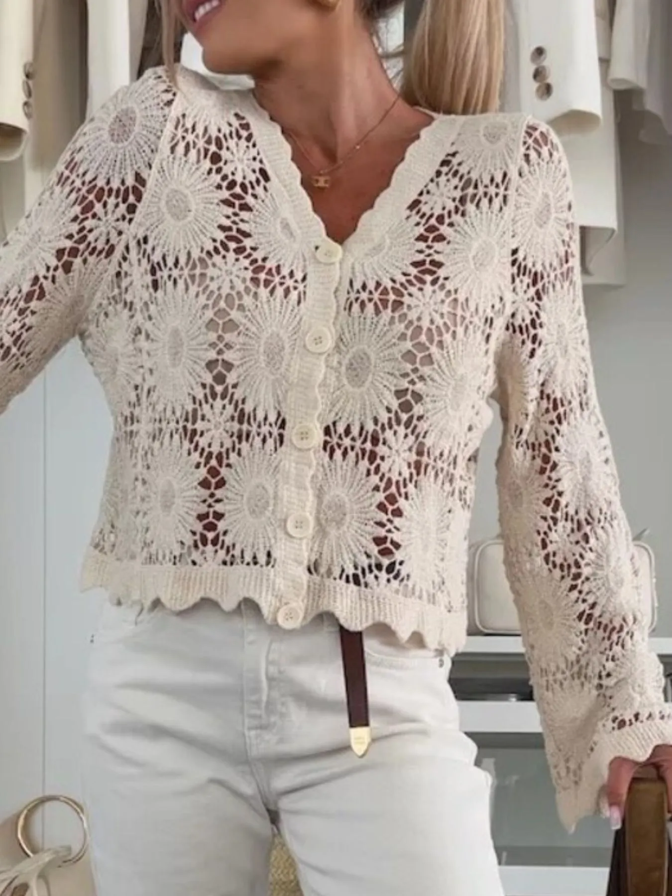 Lace V-Neck Button-Up Cardigan - Image 4