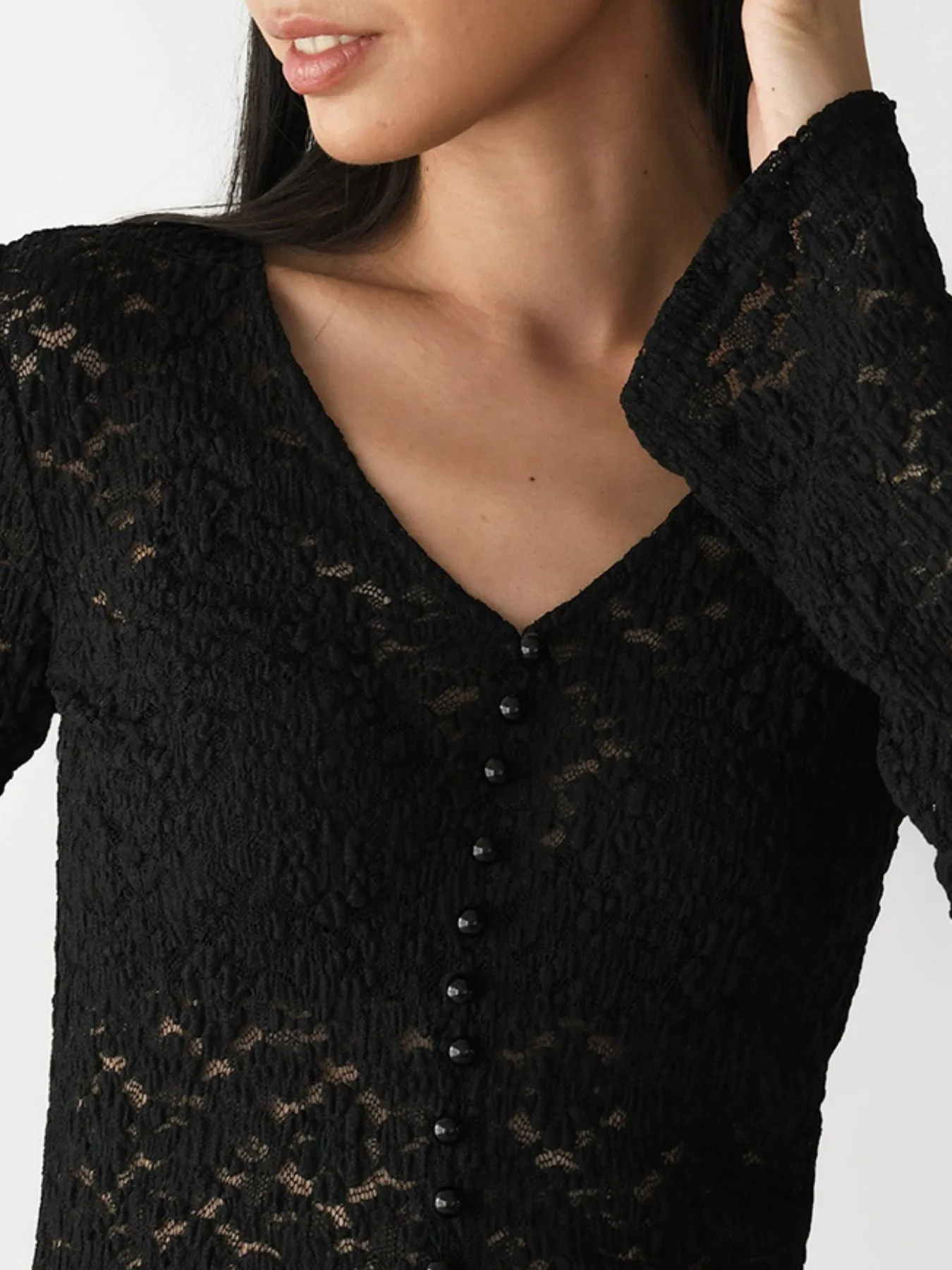Lace V-Neck Flare Sleeve T-Shirt - Image 8