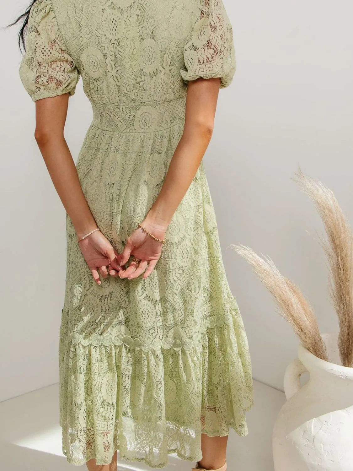 Lace V-Neck Short Sleeve Dress - Image 13