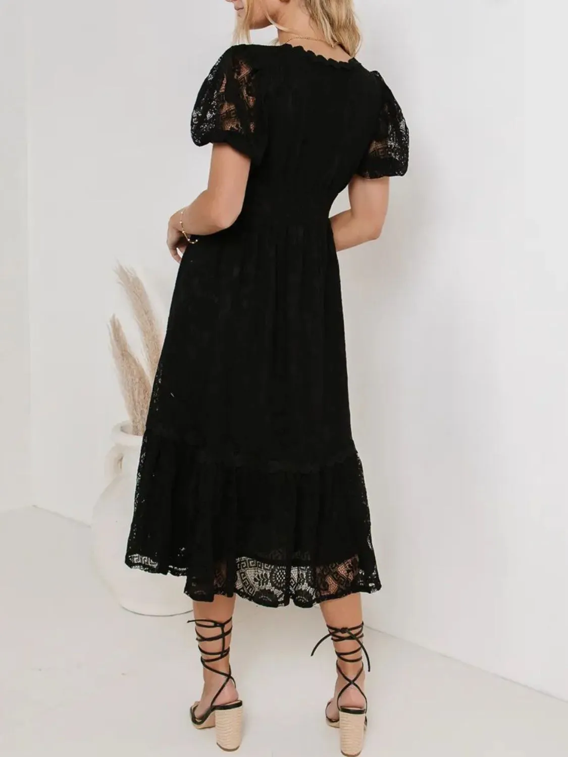 Lace V-Neck Short Sleeve Dress - Image 16
