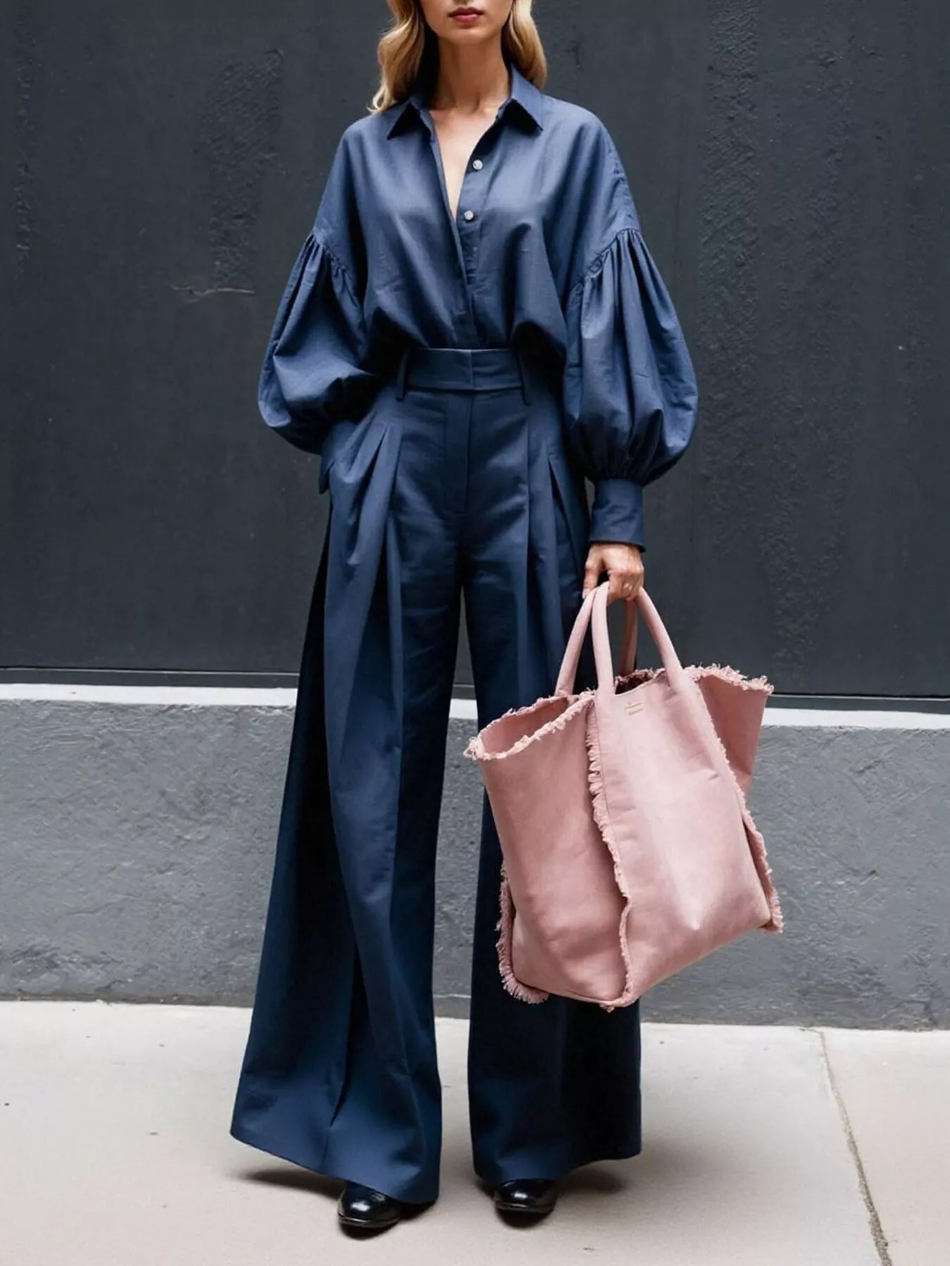 Lantern Sleeve Shirt and Wide Leg Pants Set - Image 7