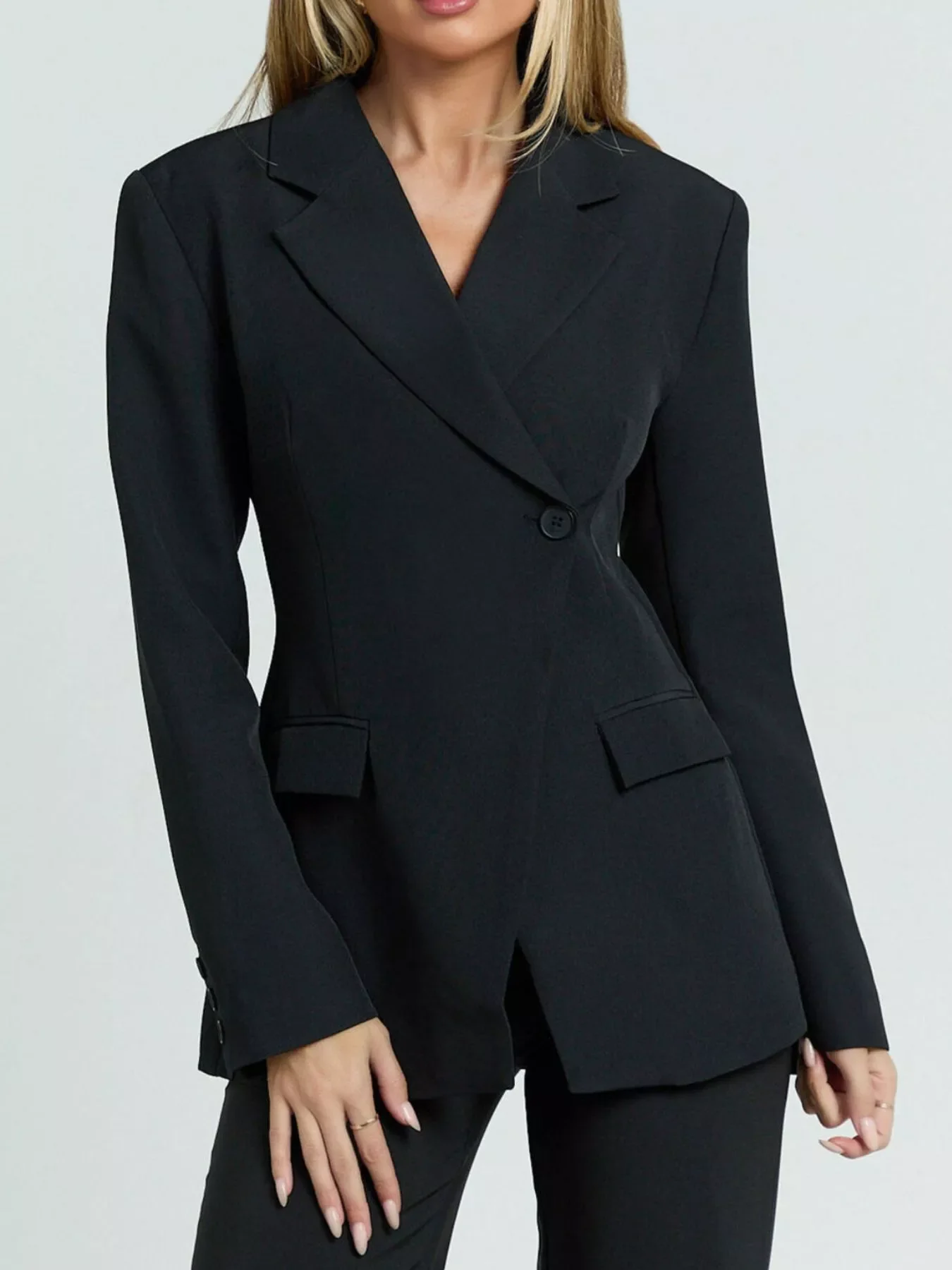 Lapel Collar One Button Blazer - Image 7