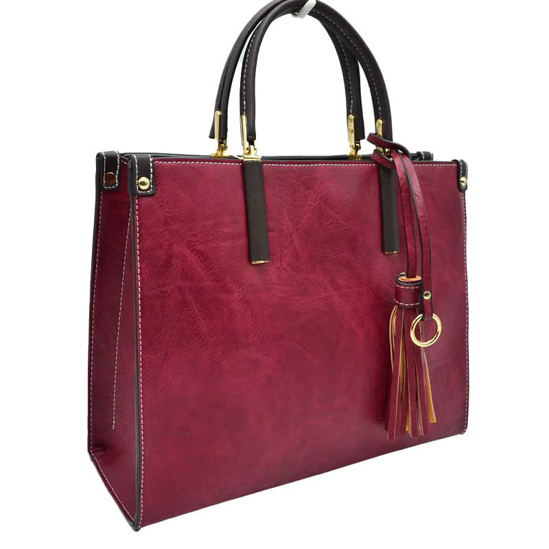 Large Shoulder Vegan Leather Tassel Handbag For Women - Image 10