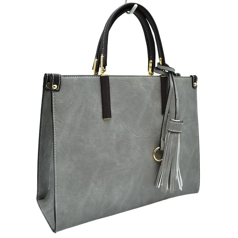 Large Shoulder Vegan Leather Tassel Handbag For Women - Image 6