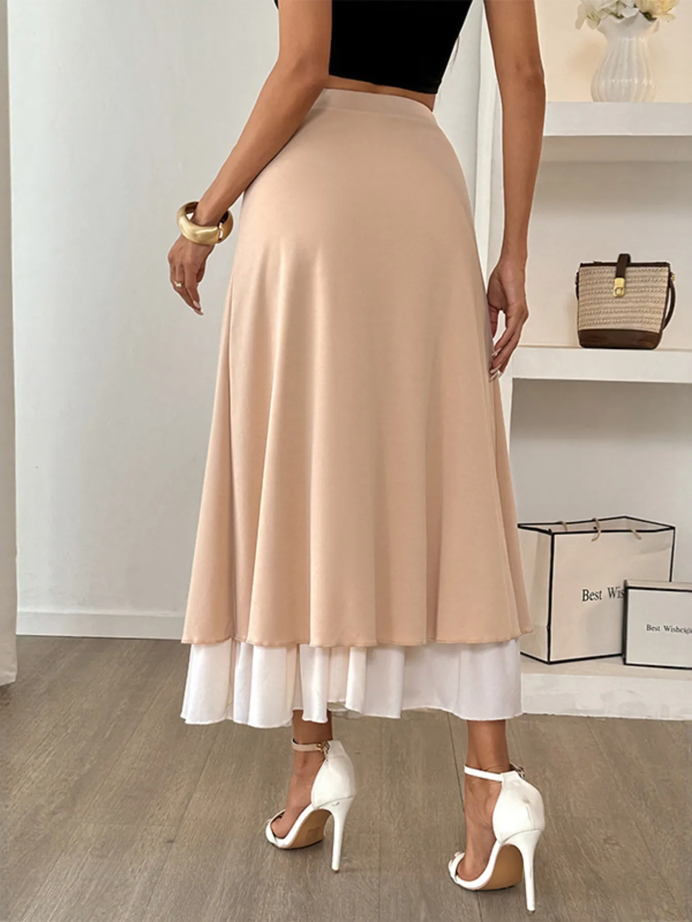 Layered Midi Skirt with Contrast Hem Detail - Image 5