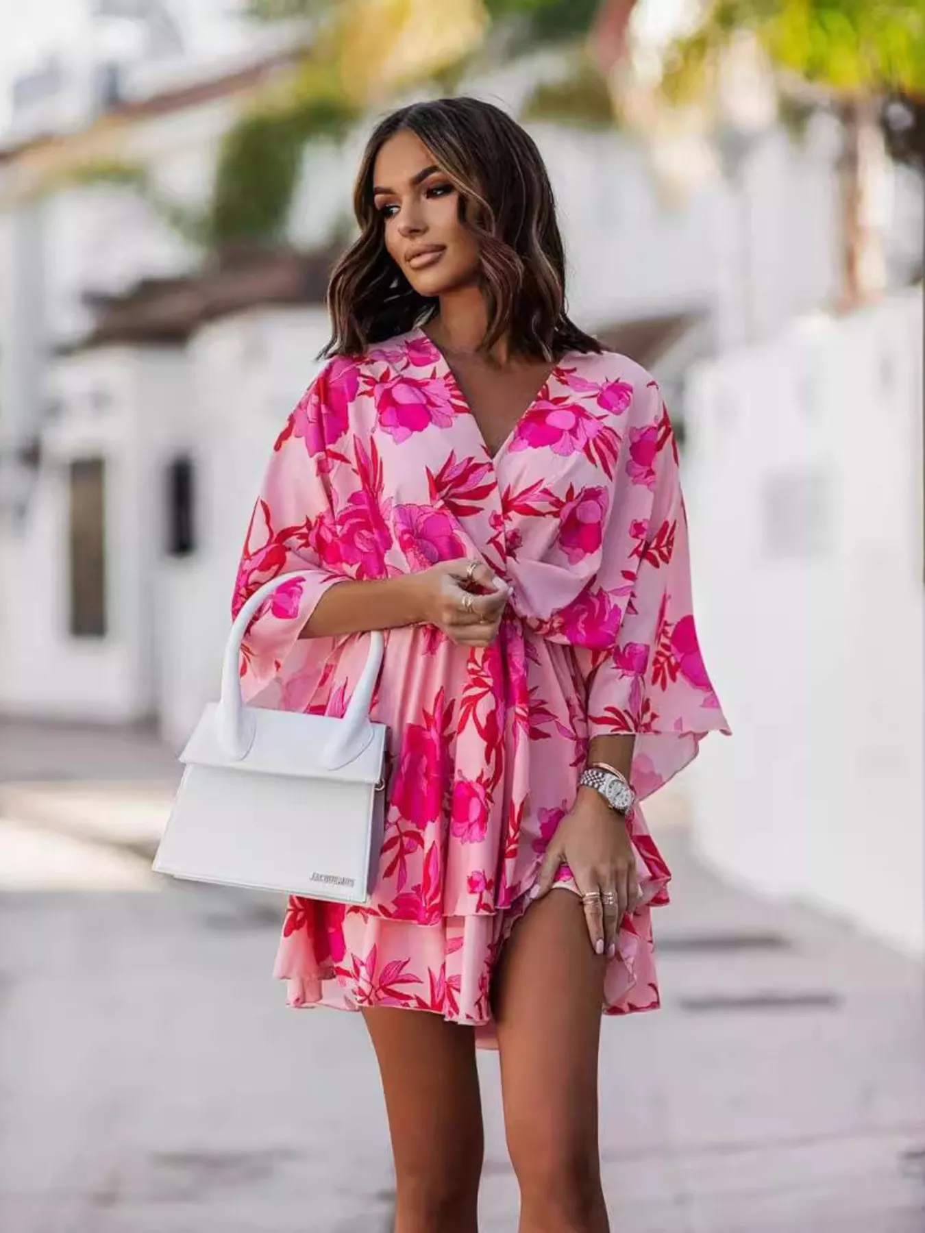 Layered Printed Surplice Mini Dress - Image 4