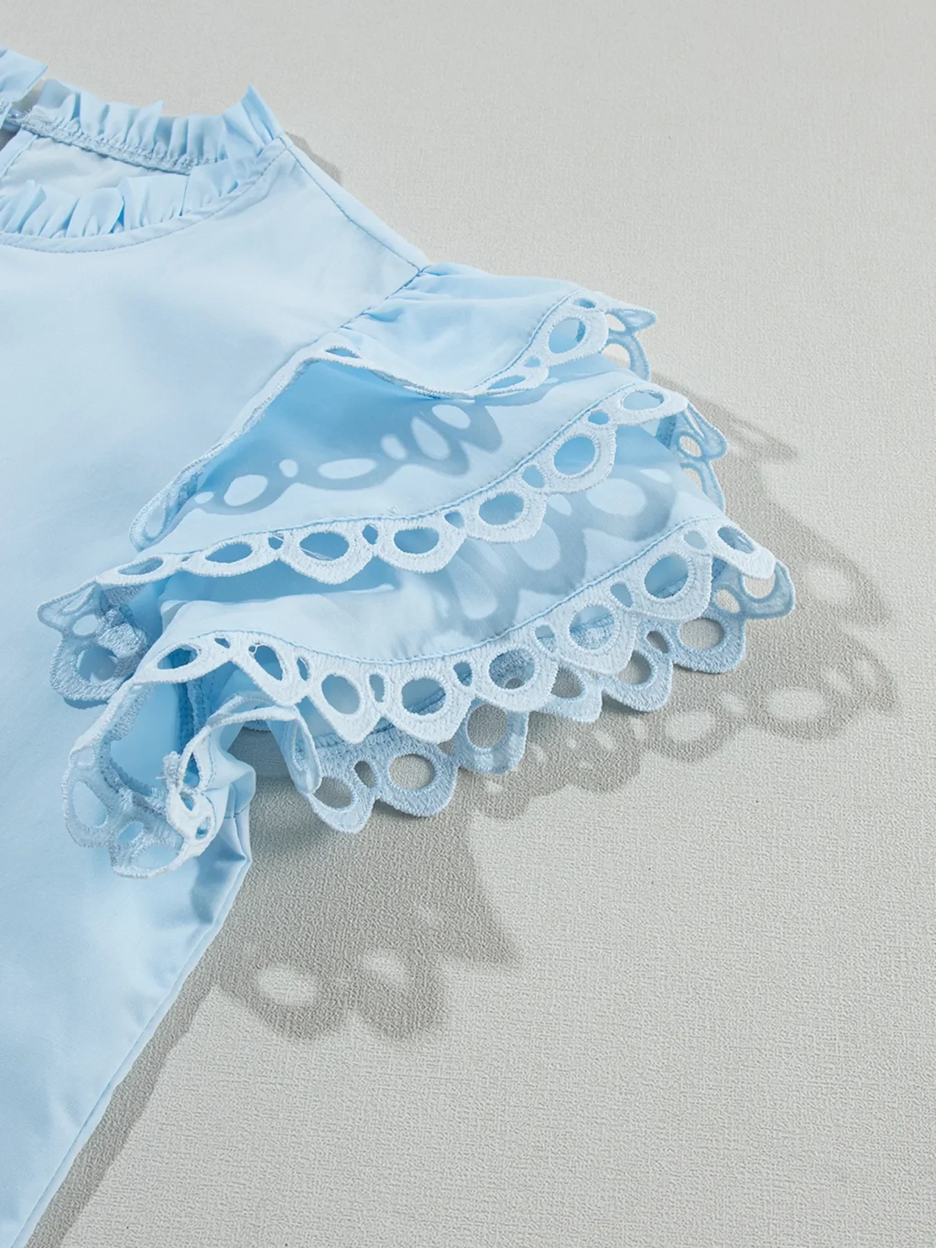 Layered Ric Rac Short Sleeve Filled Neck Blouse - Image 12
