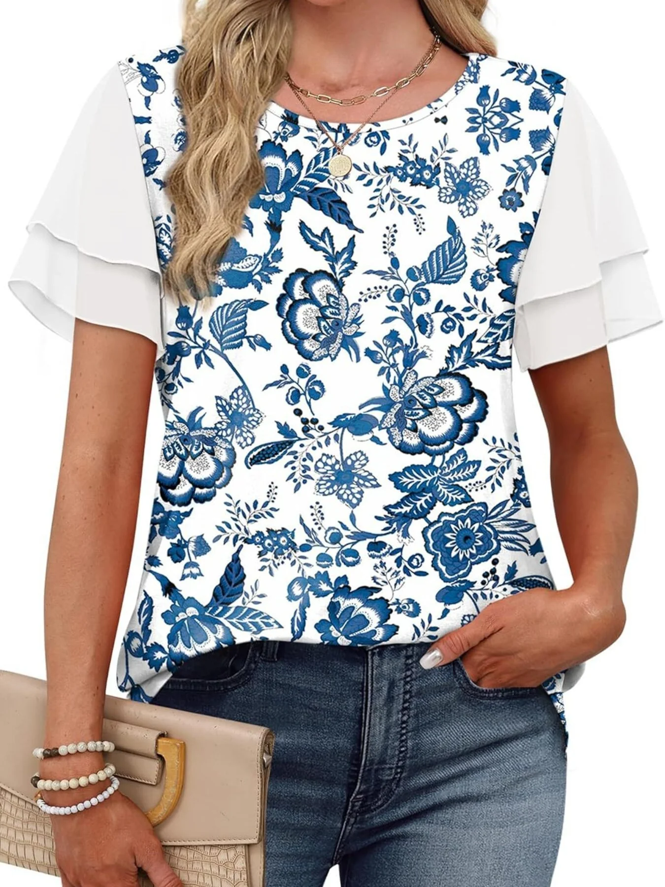 Layered Short Sleeve Round Neck T-Shirt - Image 18