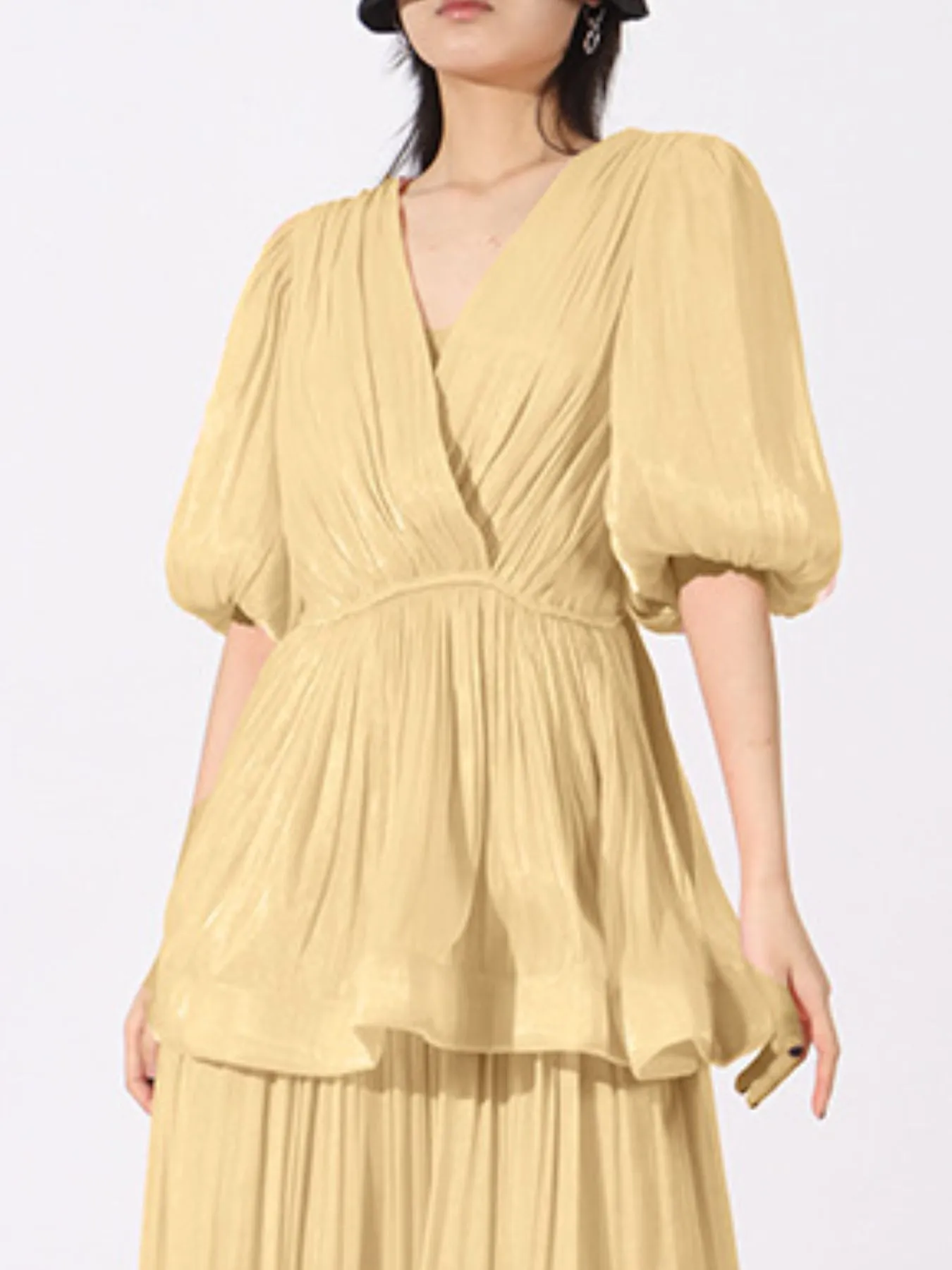 Layered Surplice Puff Sleeve Maxi Dress - Image 12