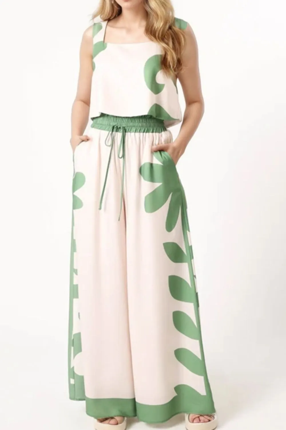 Leaf Print Tank Top and Pants Set